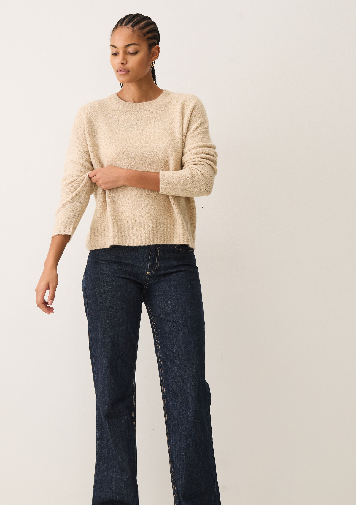 Boucle Cropped Sweatshirt in Smoke Beige