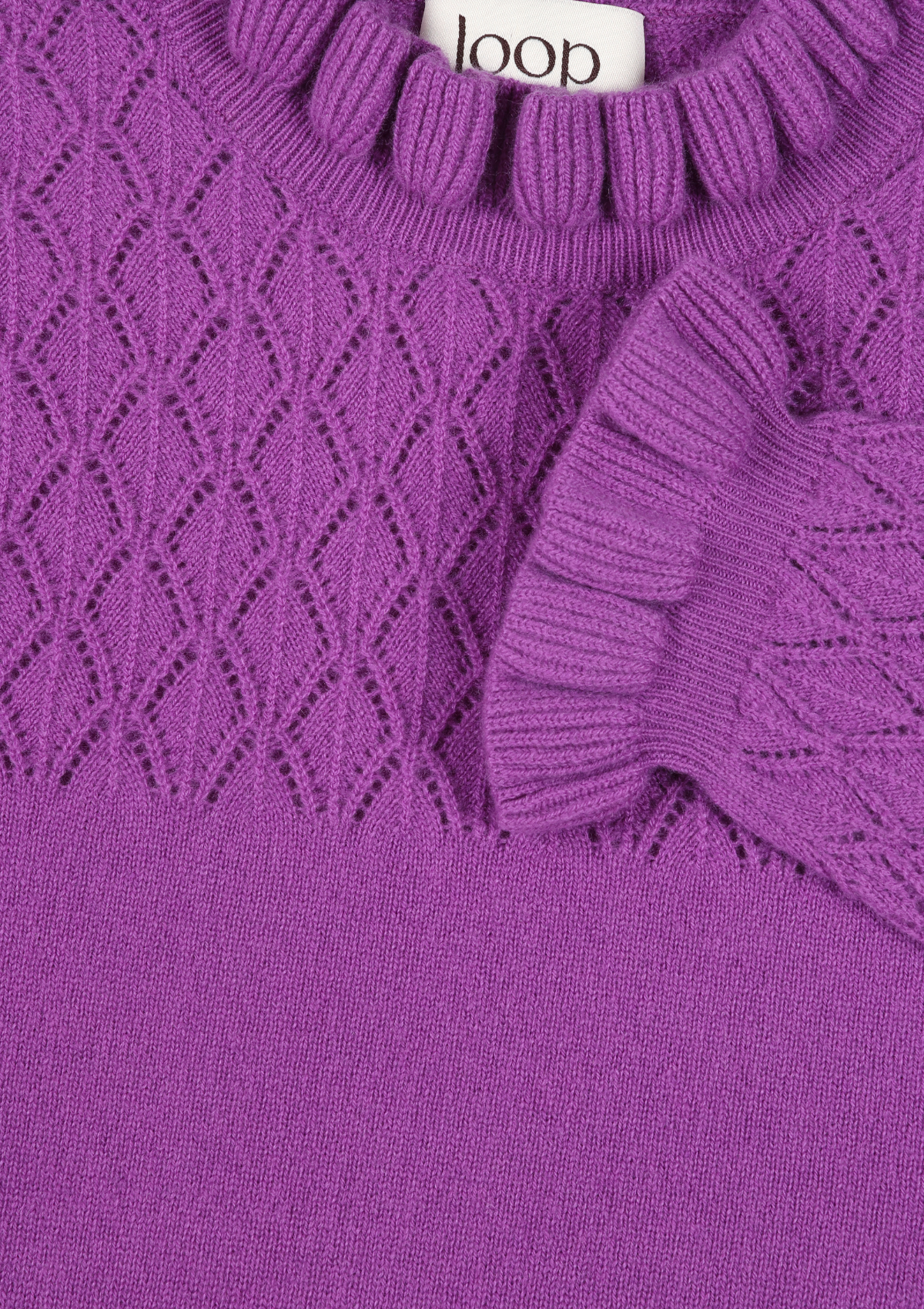 Tie Neck Pointelle Sweater in Vibration Purple