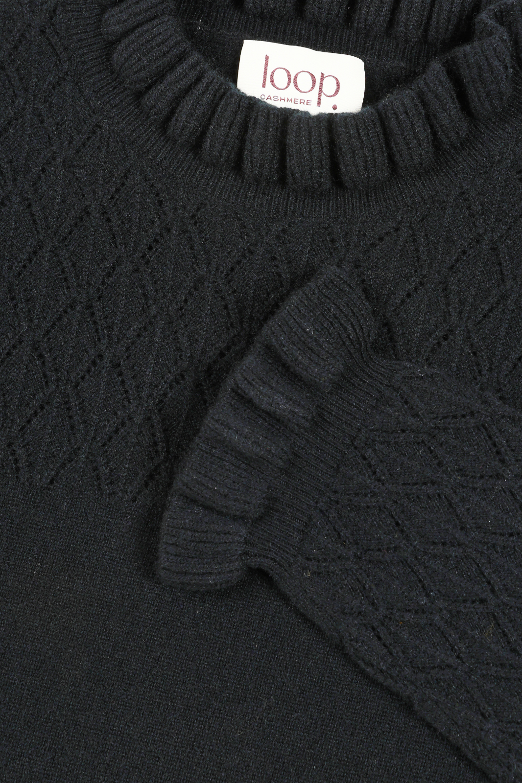 Tie Neck Pointelle Sweater in Black