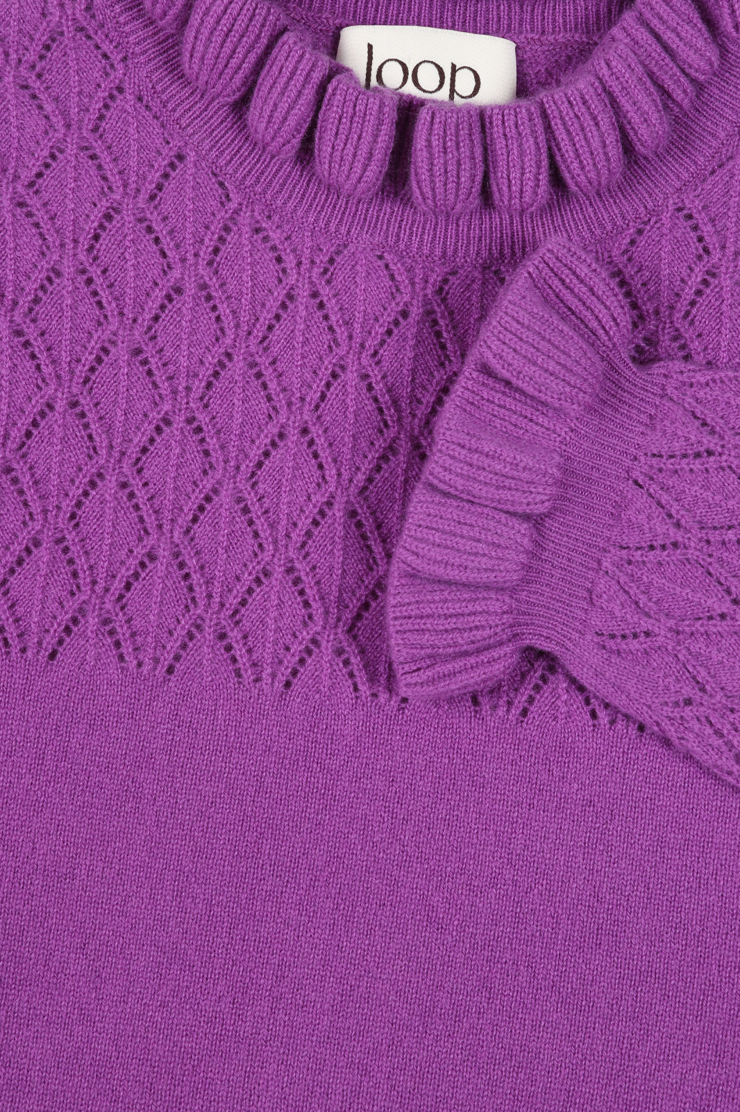 Tie Neck Pointelle Sweater in Vibration Purple