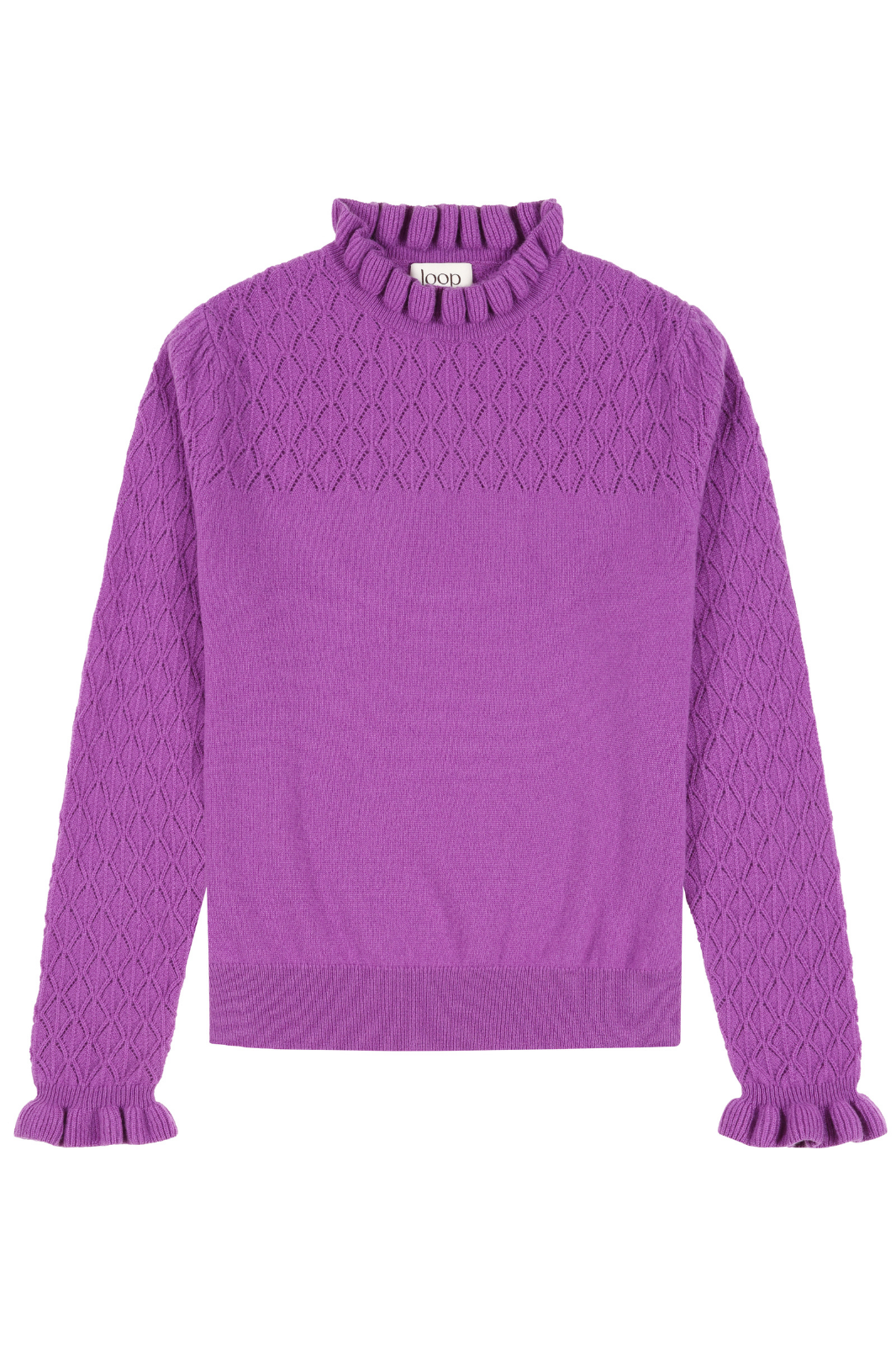 Tie Neck Pointelle Sweater in Vibration Purple