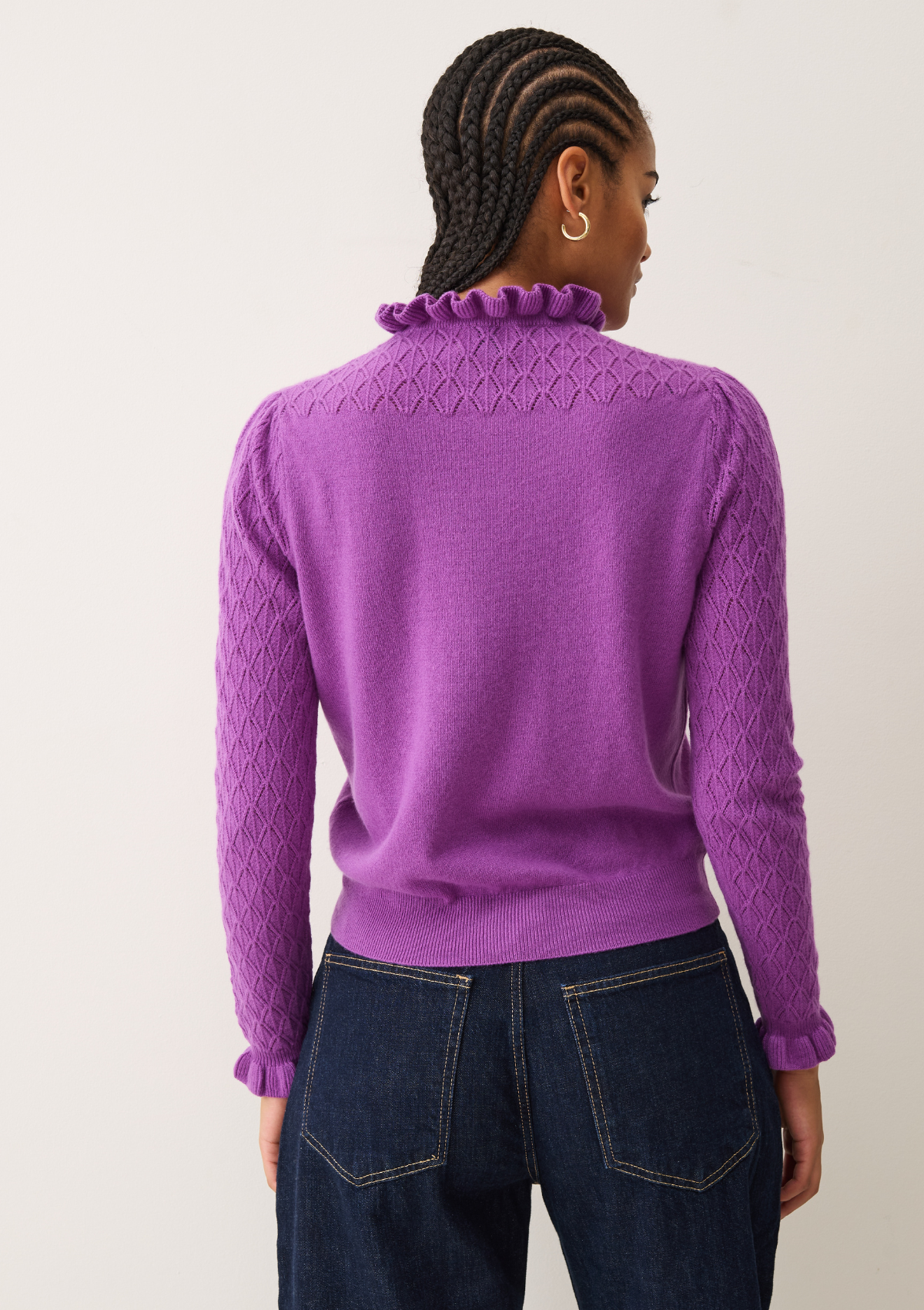 Tie Neck Pointelle Sweater in Vibration Purple