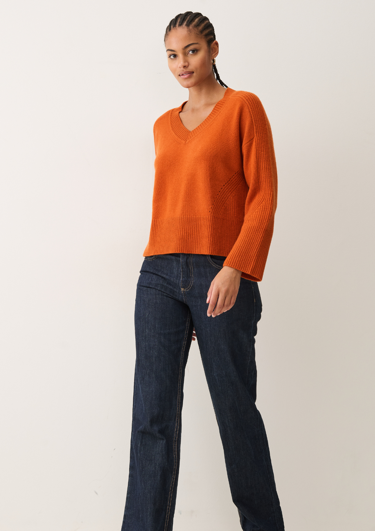 V-Neck Lofty Sweatshirt in Marmalade Orange