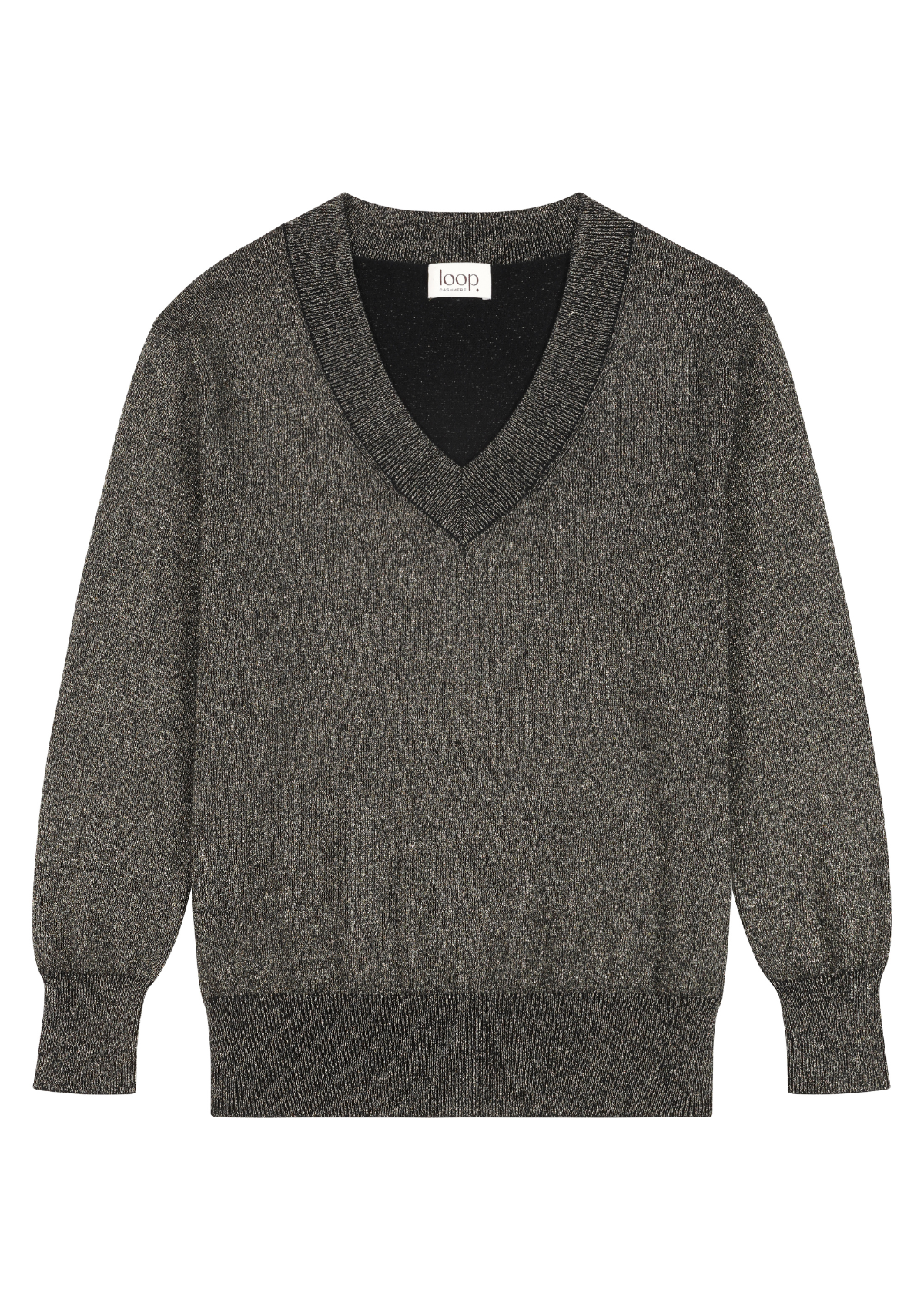 V-Neck Sweater in Black & Gold Lurex Twist