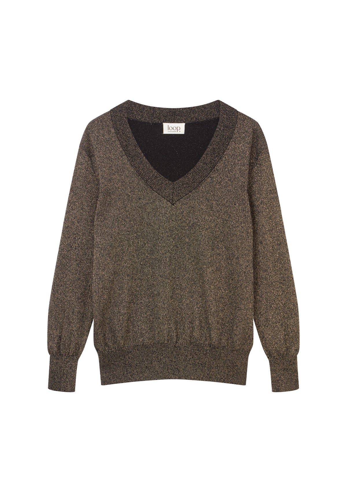V-Neck Sweater in Black & Gold Lurex Twist