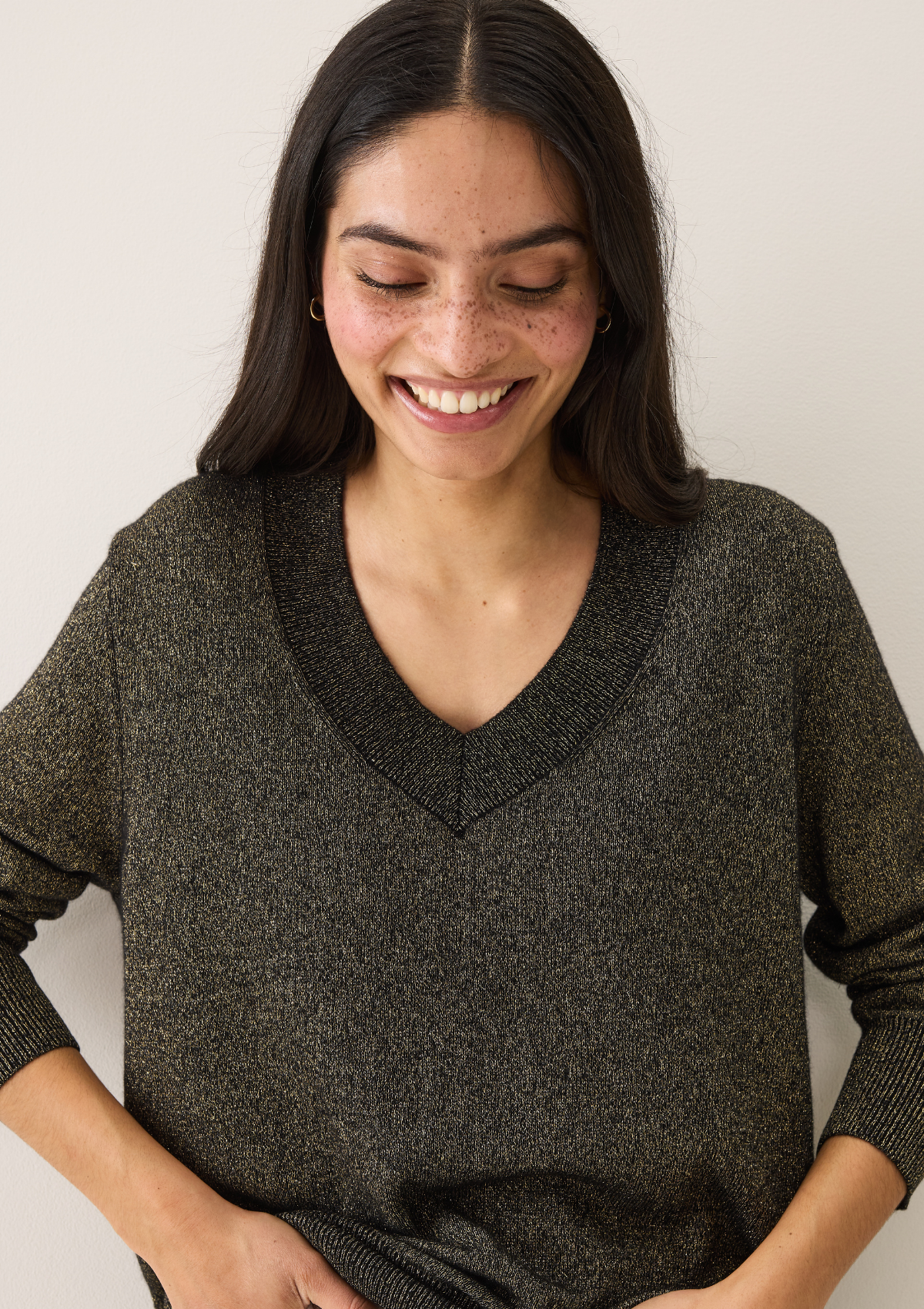 V-Neck Sweater in Black & Gold Lurex Twist