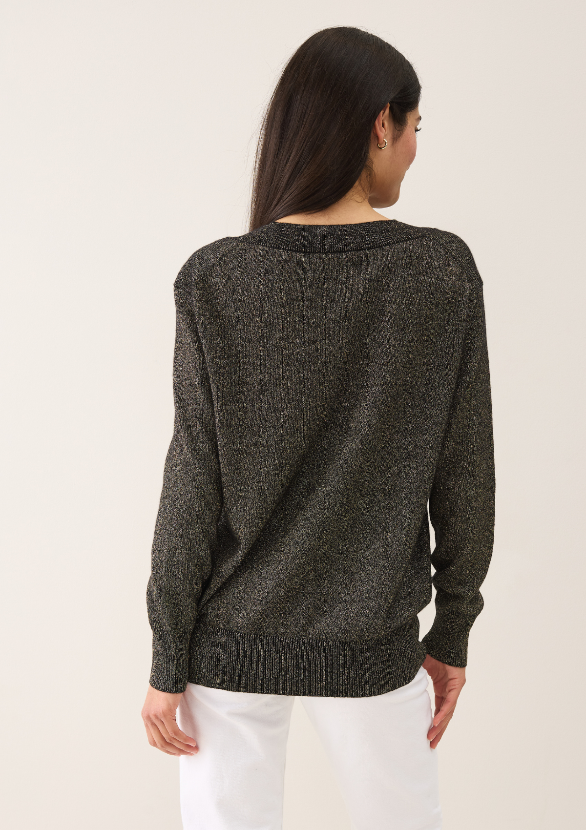 V-Neck Sweater in Black & Gold Lurex Twist