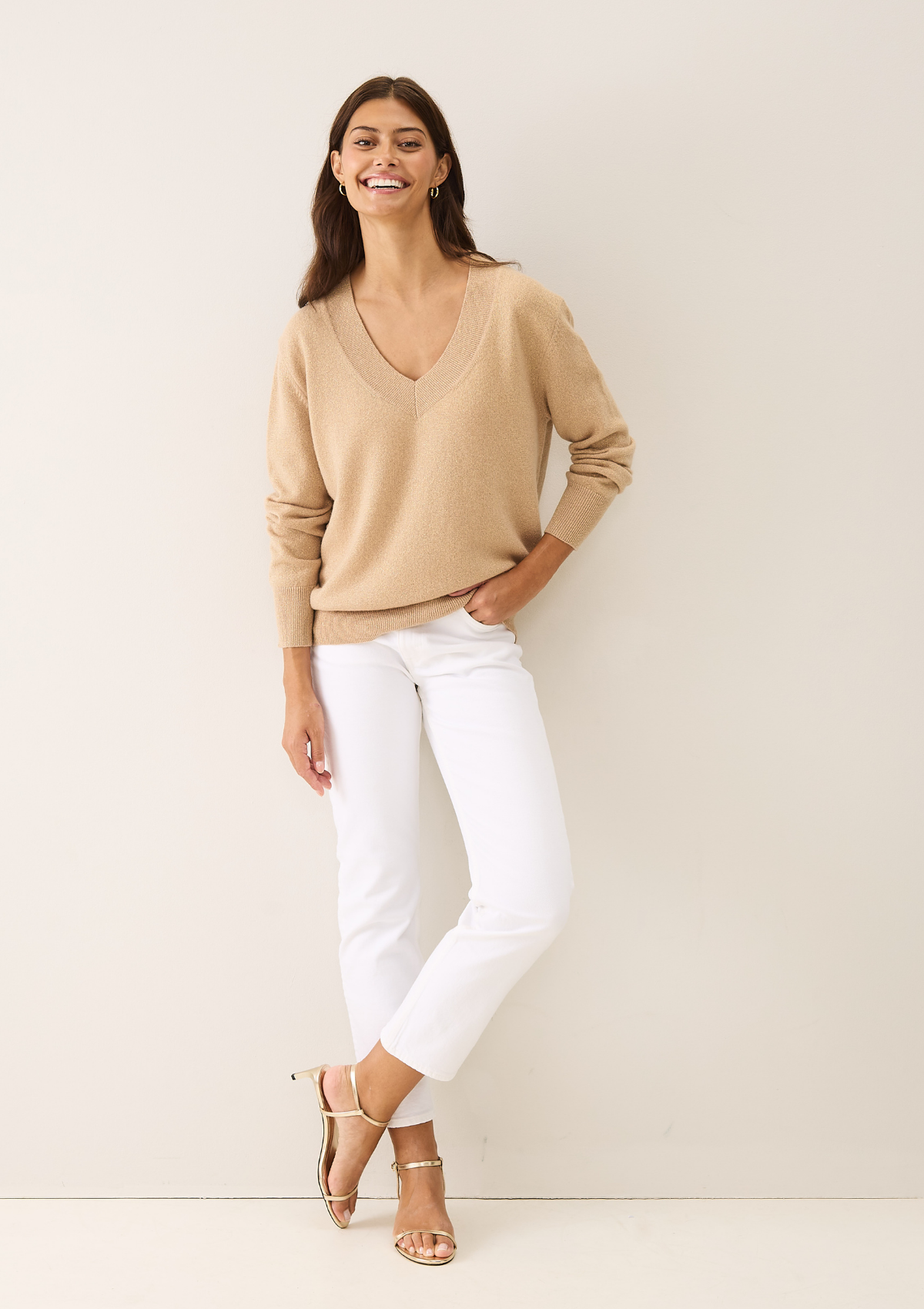 Lurex V Neck Sweater in Honey