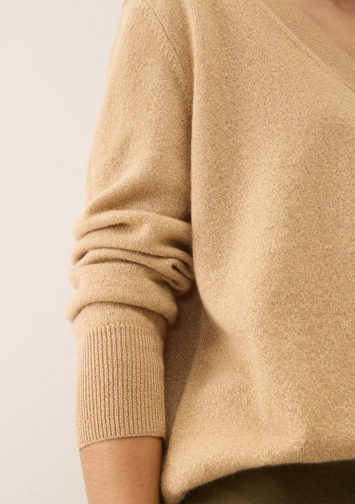 Lurex V Neck Sweater in Honey