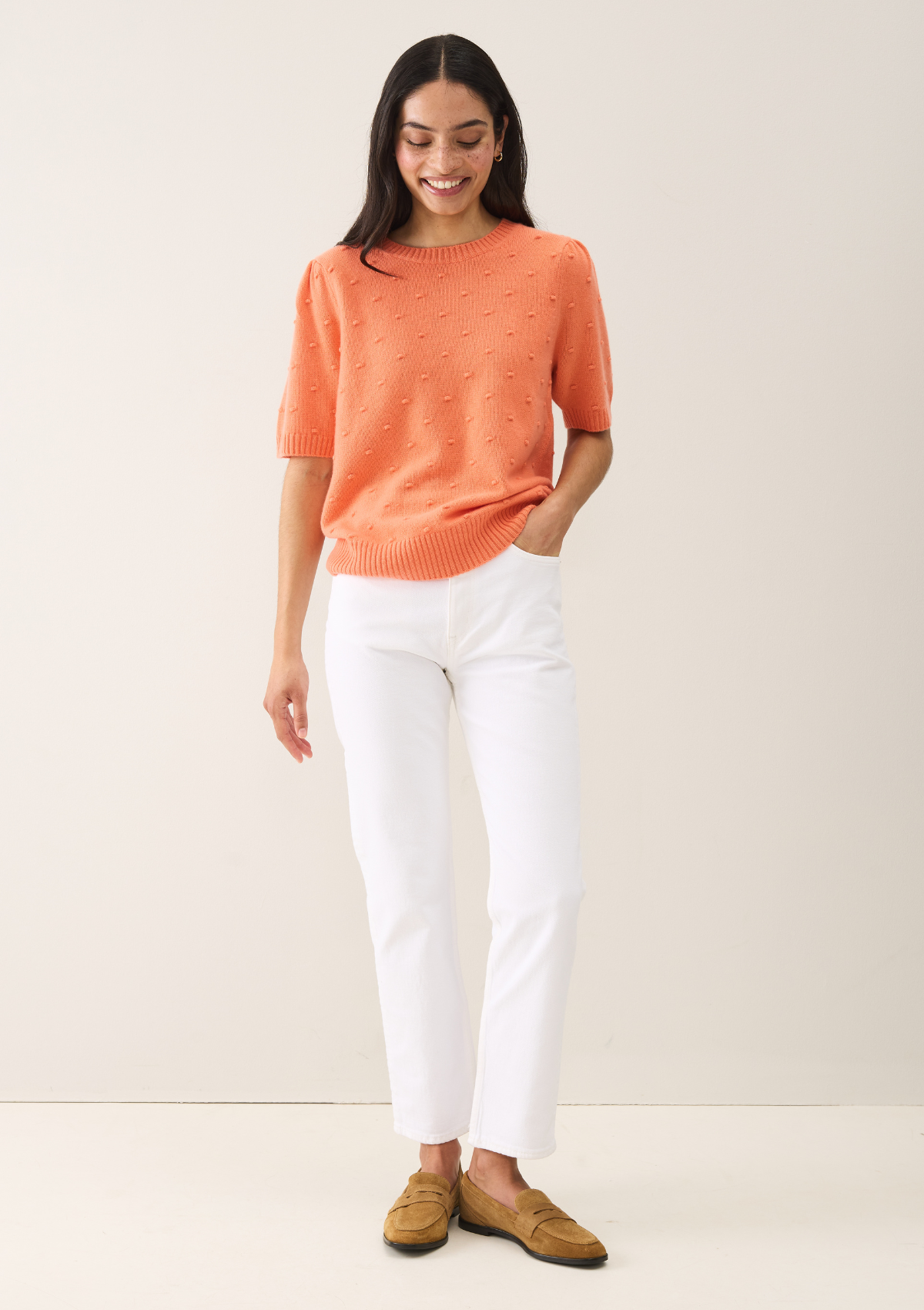 Bobble Puff Sleeved Sweater in Devoted Peach