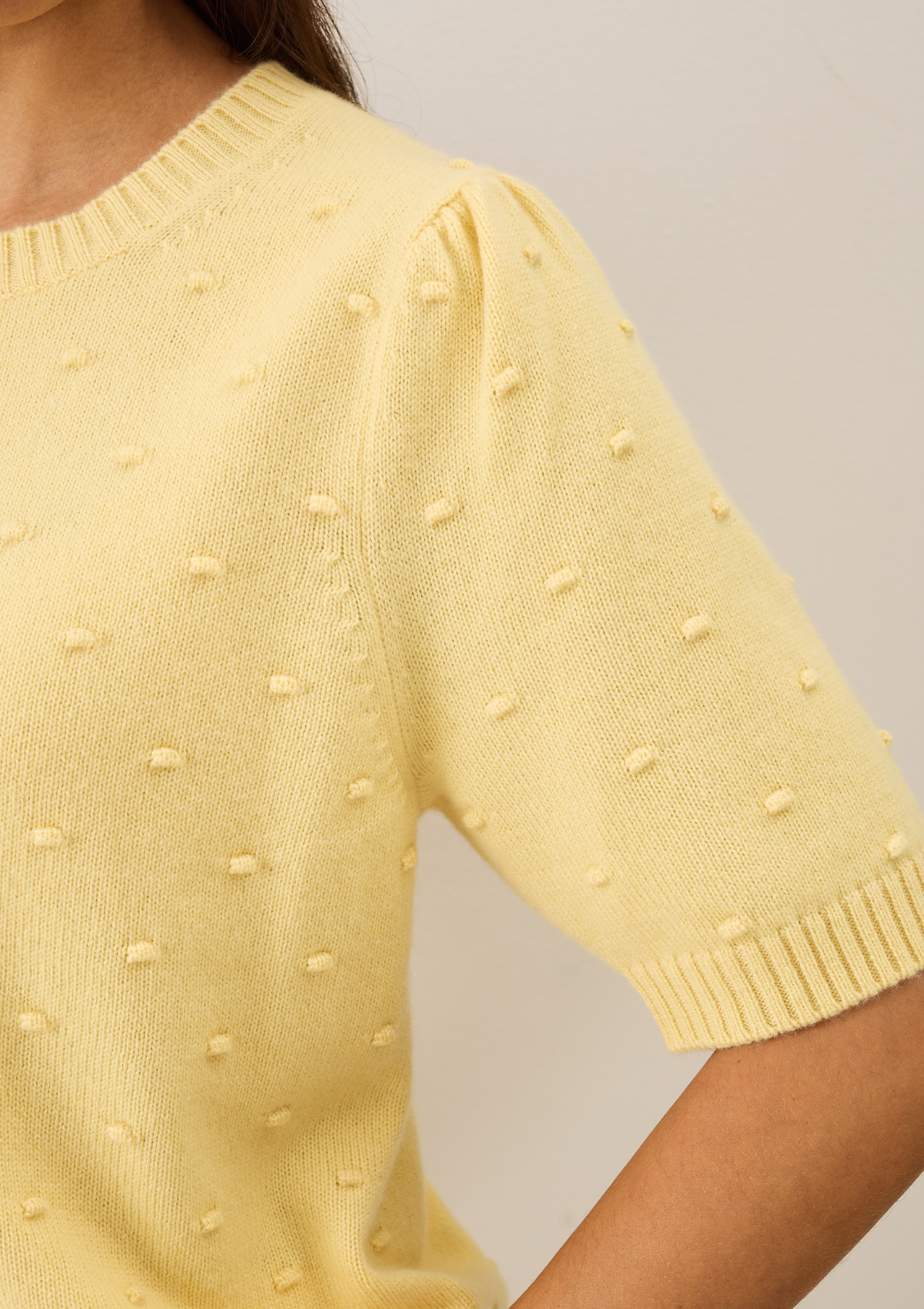 Bobble Puff Sleeved Sweater in Glow Yellow