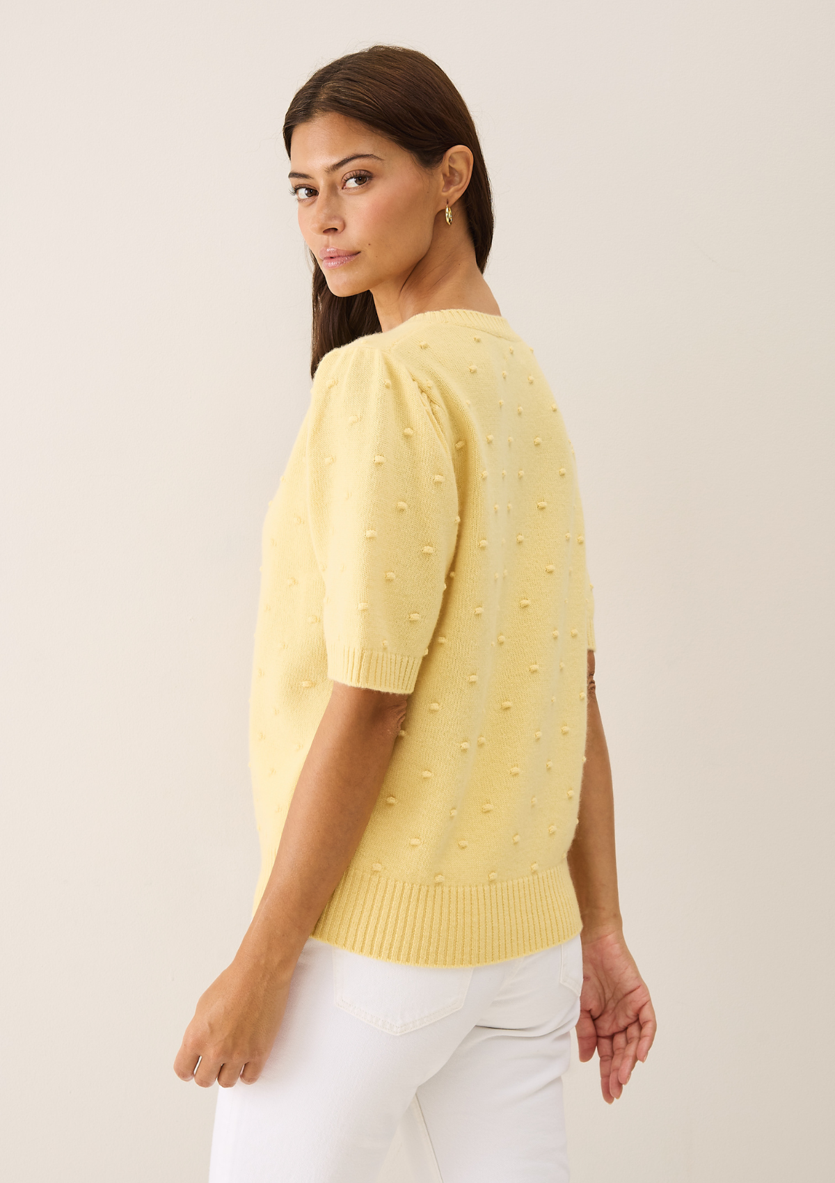 Bobble Puff Sleeved Sweater in Glow Yellow
