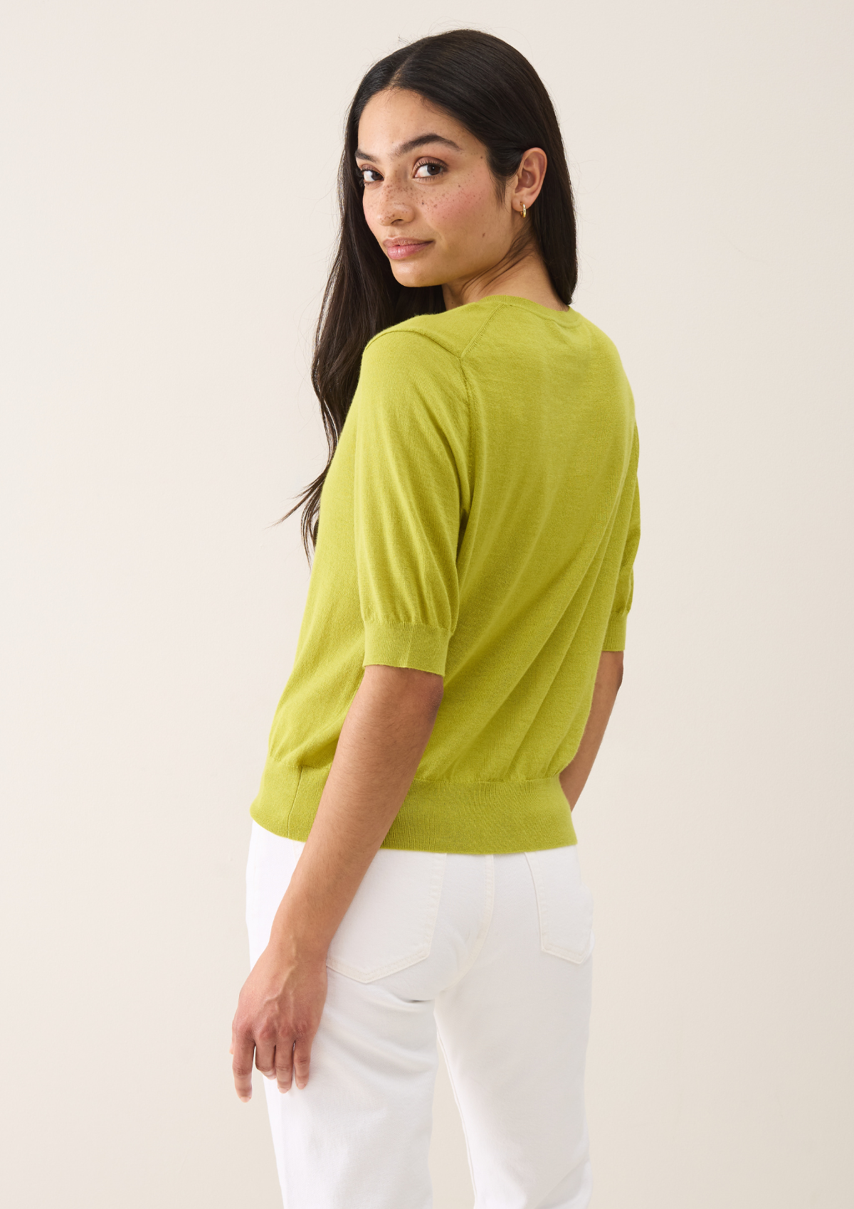 Crew Neck Short Sleeve Sweater in Tendril Green