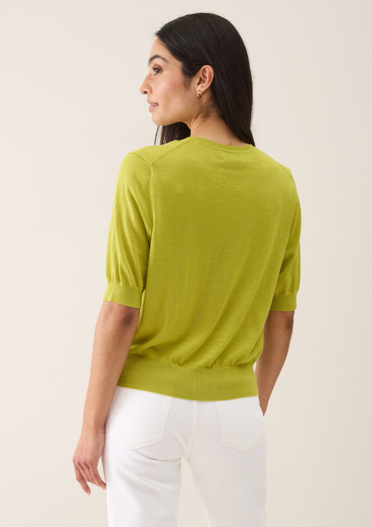 Crew Neck Short Sleeve Sweater in Tendril Green