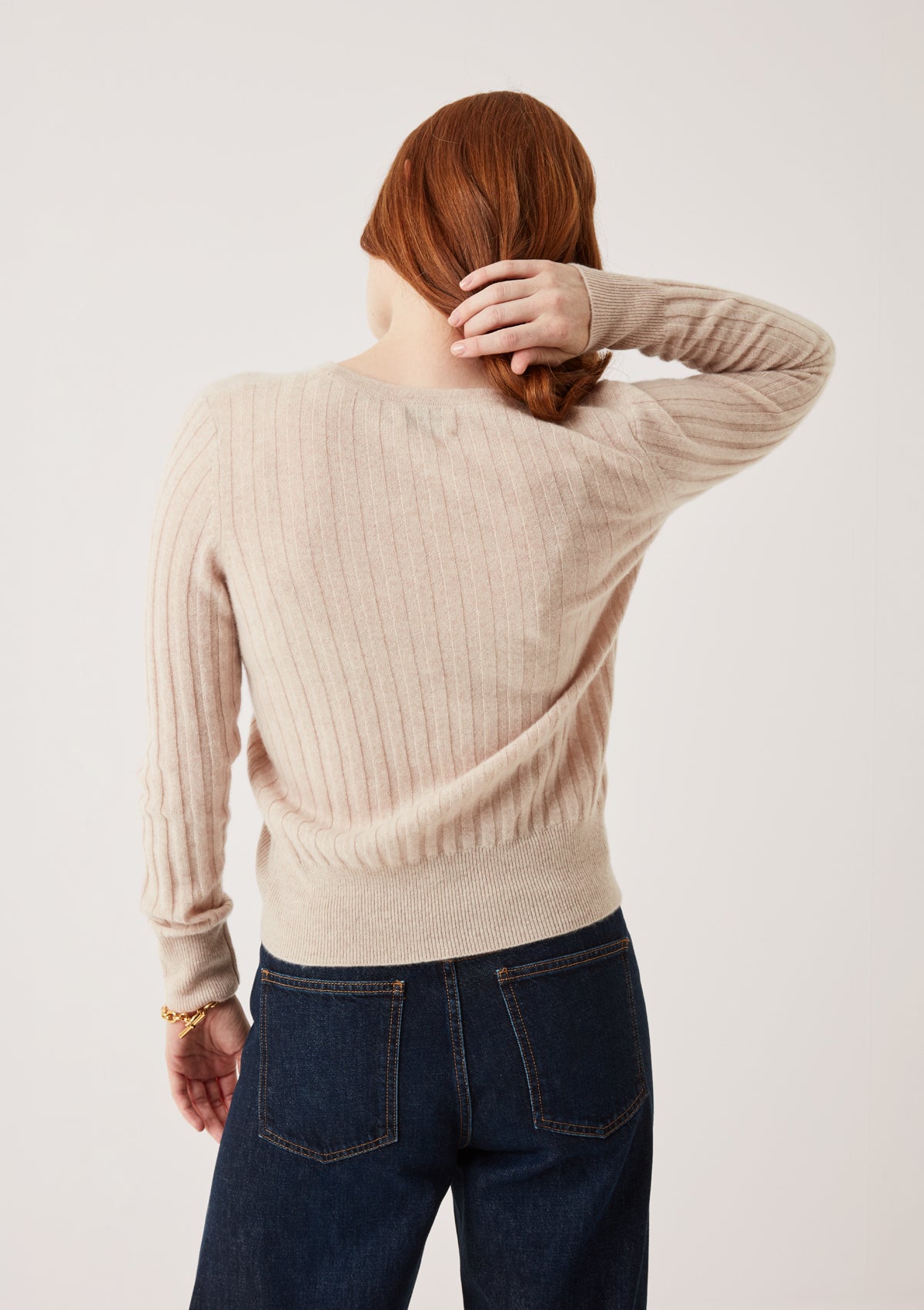 Cashmere Wide Rib Sweater in Wheat