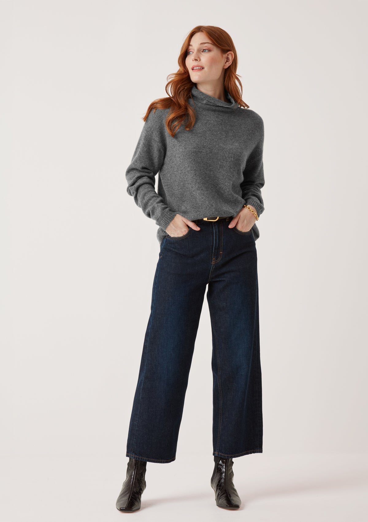 Featherweight Roll Neck Sweater in Pewter Grey