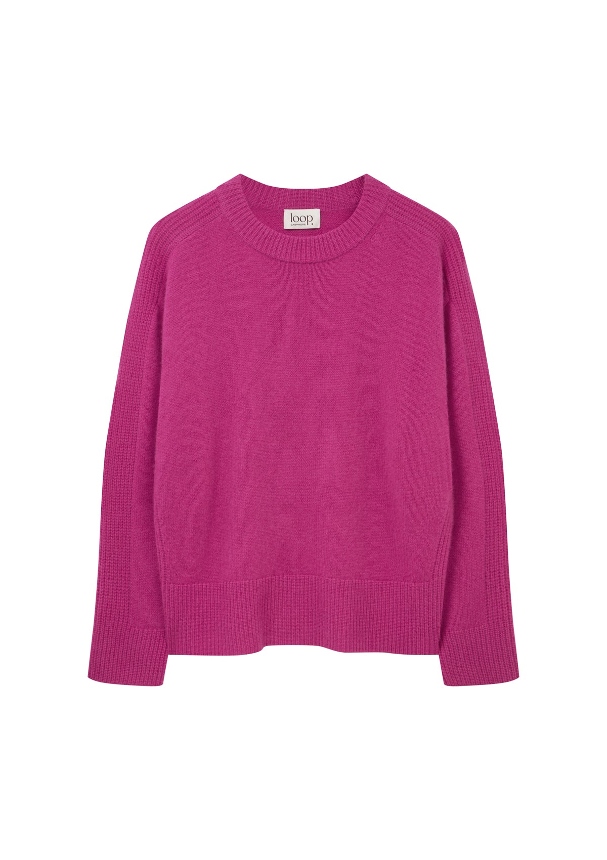 Cashmere Longline Crew Neck Sweater in Morello Pink