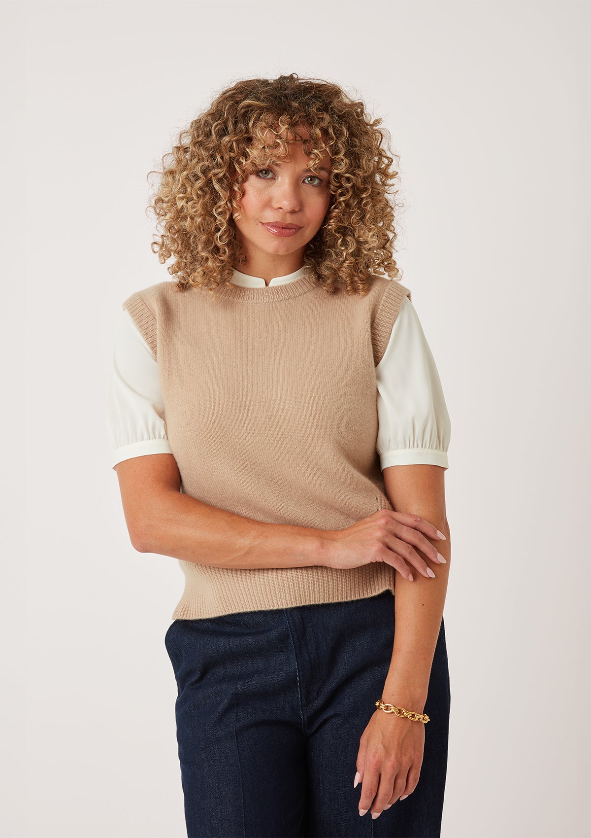 Ribbed Detail Tank Sweater in Chanterelle