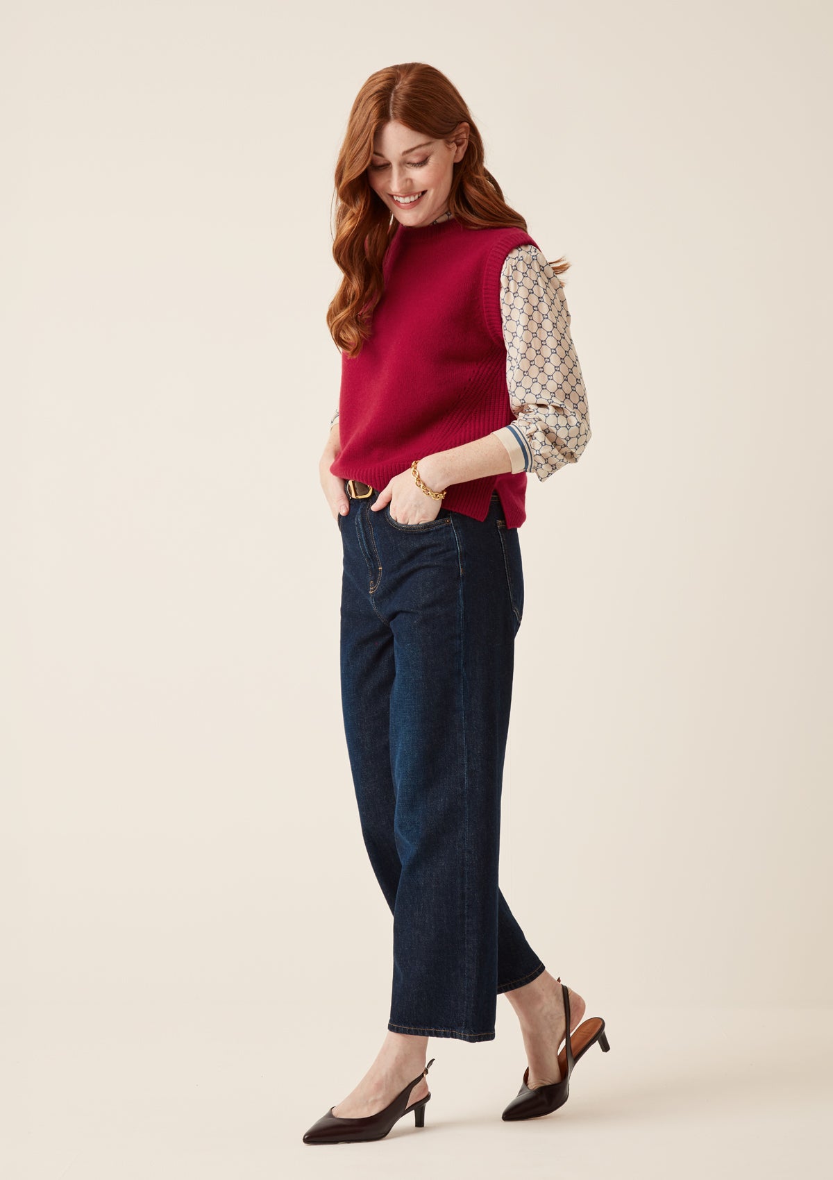 Ribbed Detail Tank Sweater in Garnet Red