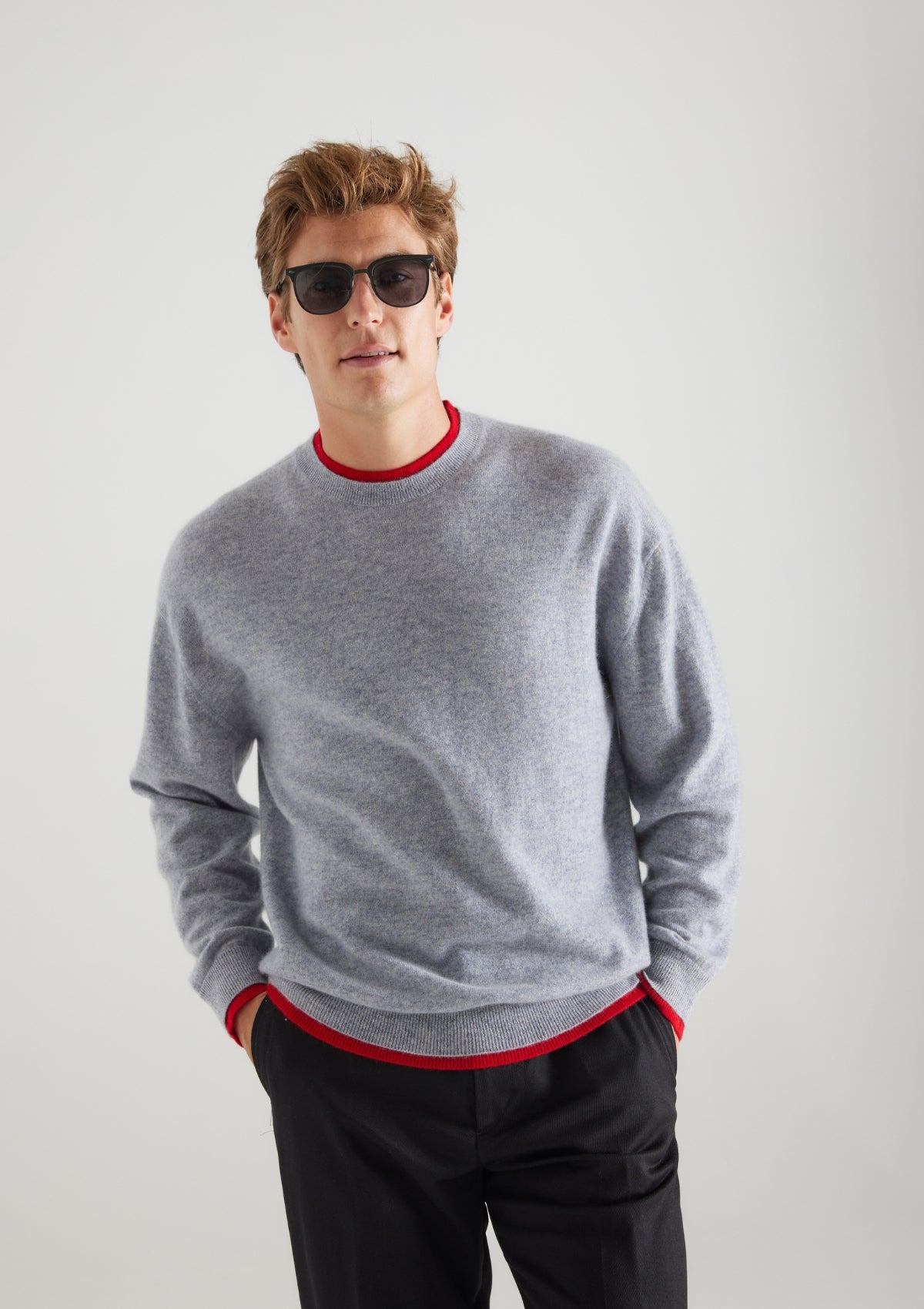 Mens Cashmere Crew Neck Sweater in Quarry Grey