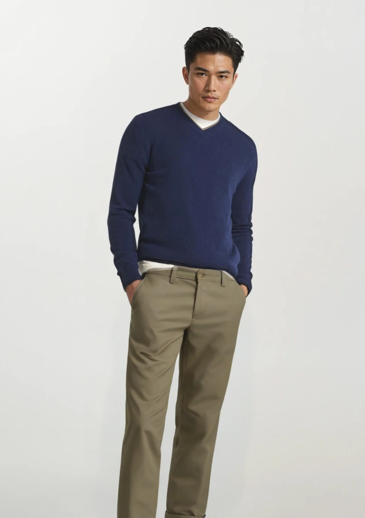 Mens Cashmere V Neck Sweater in Midnight Blue