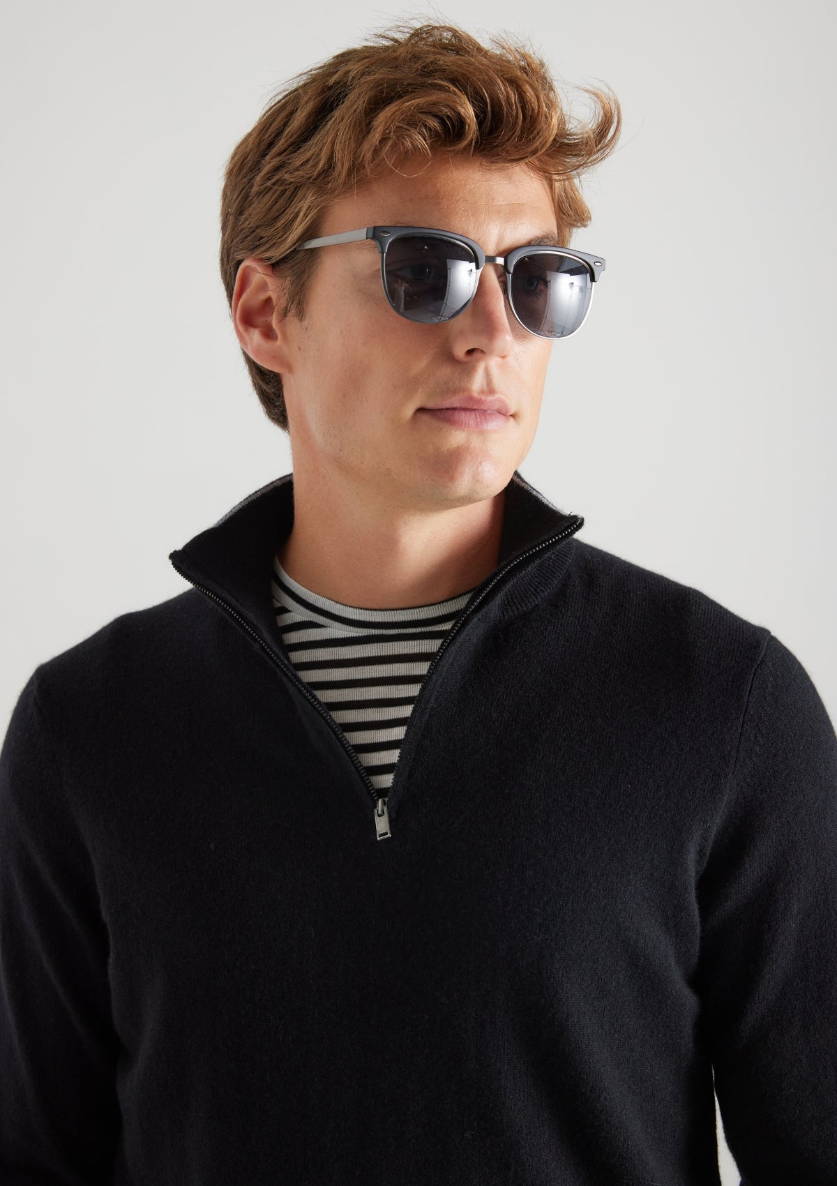 Mens Cashmere Half Zip Sweater in Black