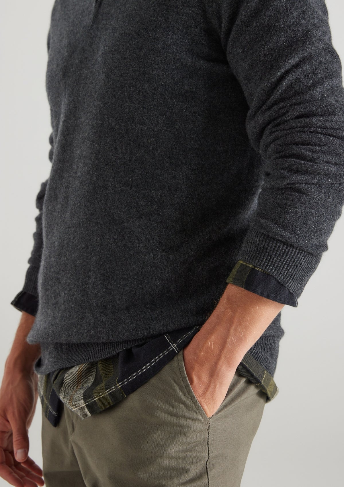 Mens Cashmere Half Zip Sweater in Flannel Grey