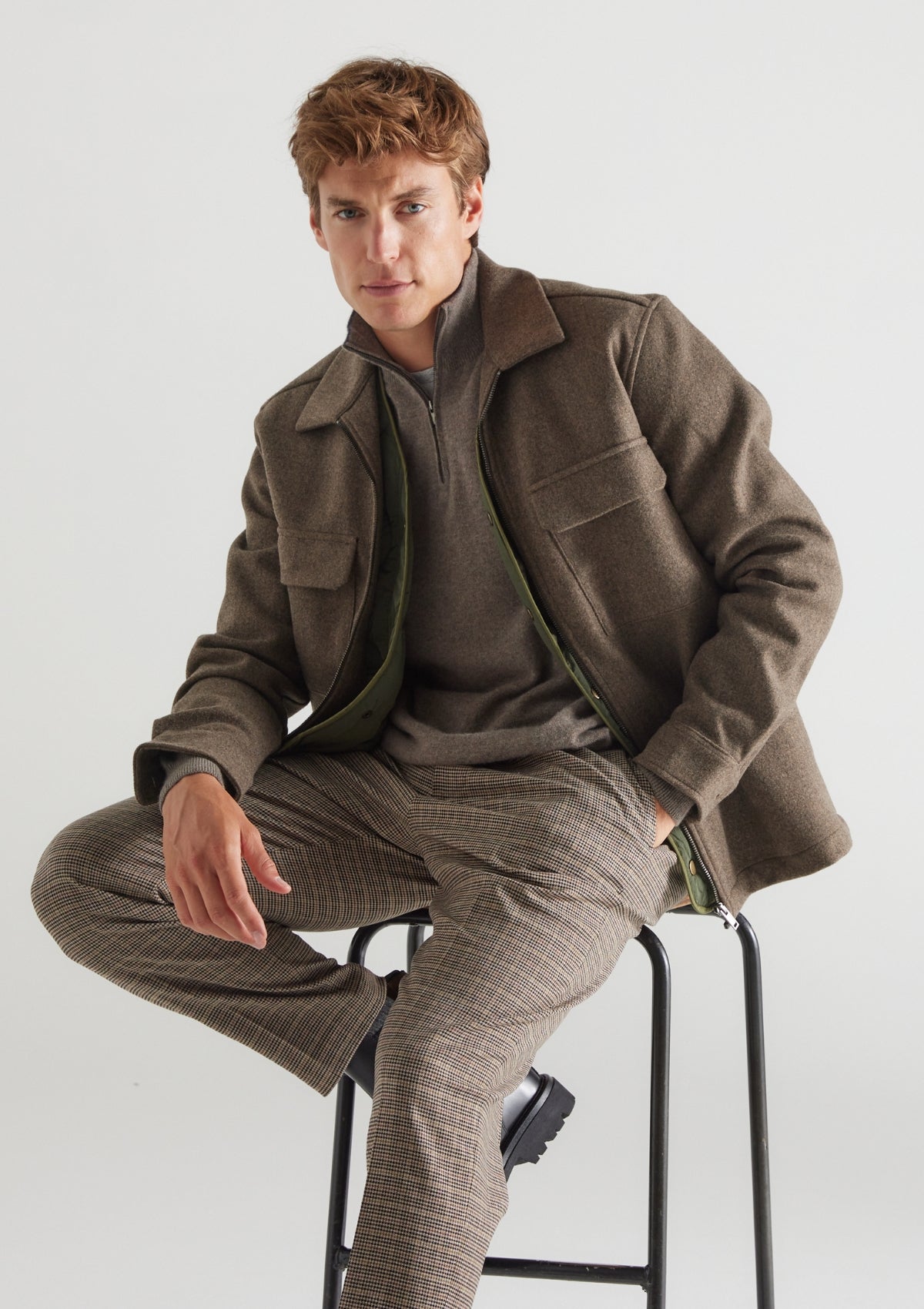 Mens Cashmere Half Zip Sweater in Otter Brown