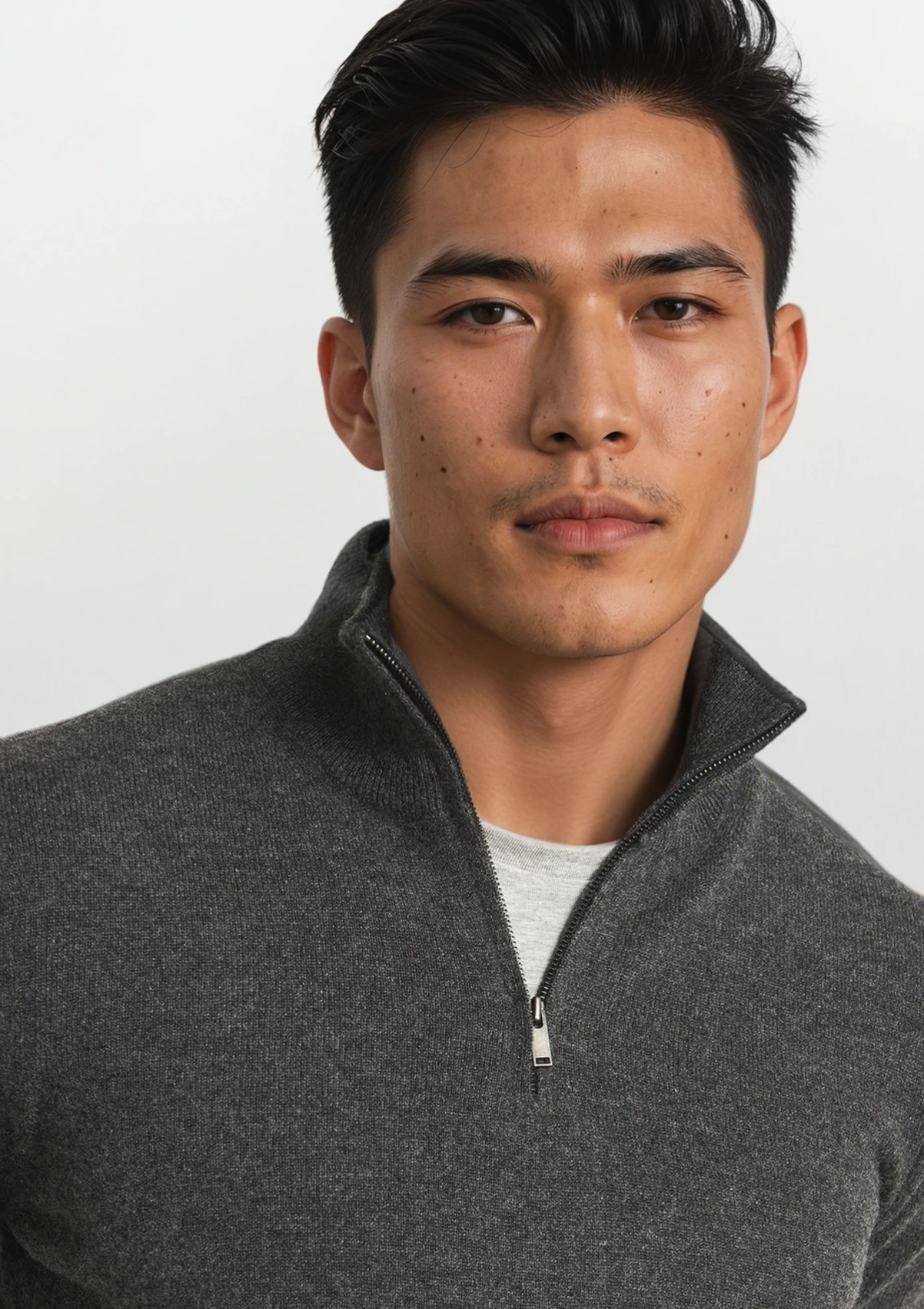 Mens Cashmere Half Zip Sweater in Flannel Grey