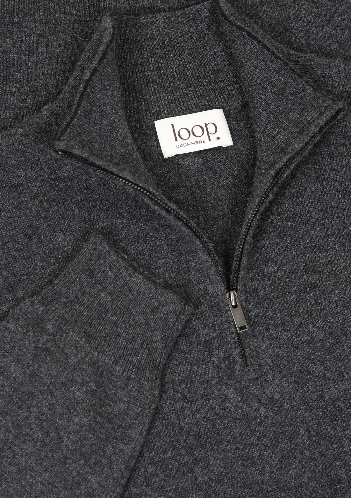 Mens Cashmere Half Zip Sweater in Flannel Grey