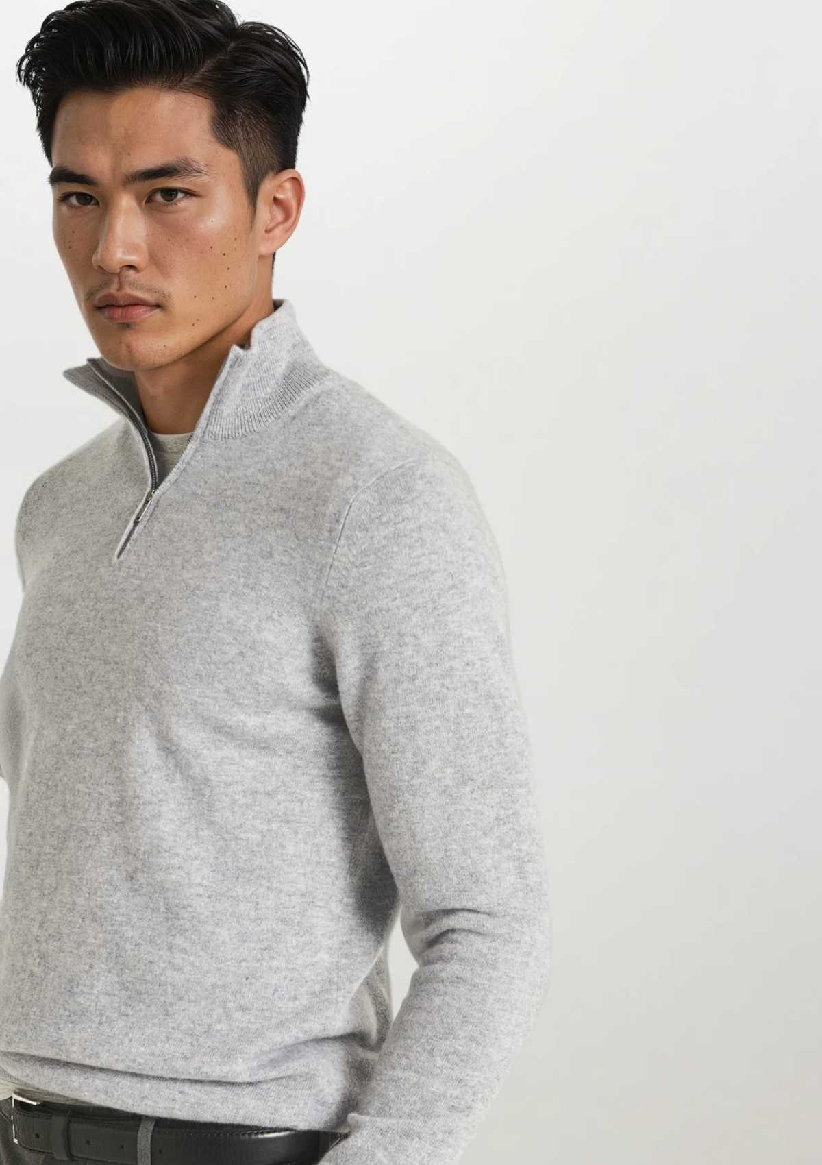 Mens Cashmere Half Zip Sweater in Quarry Grey