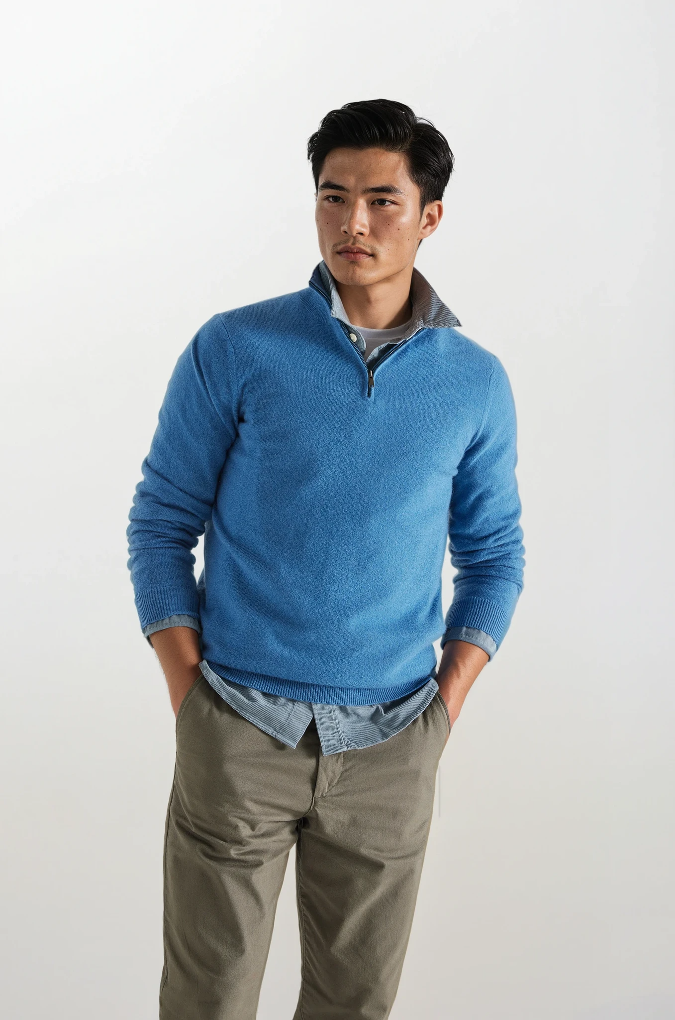 Mens Cashmere Half Zip Sweater in Marina Blue