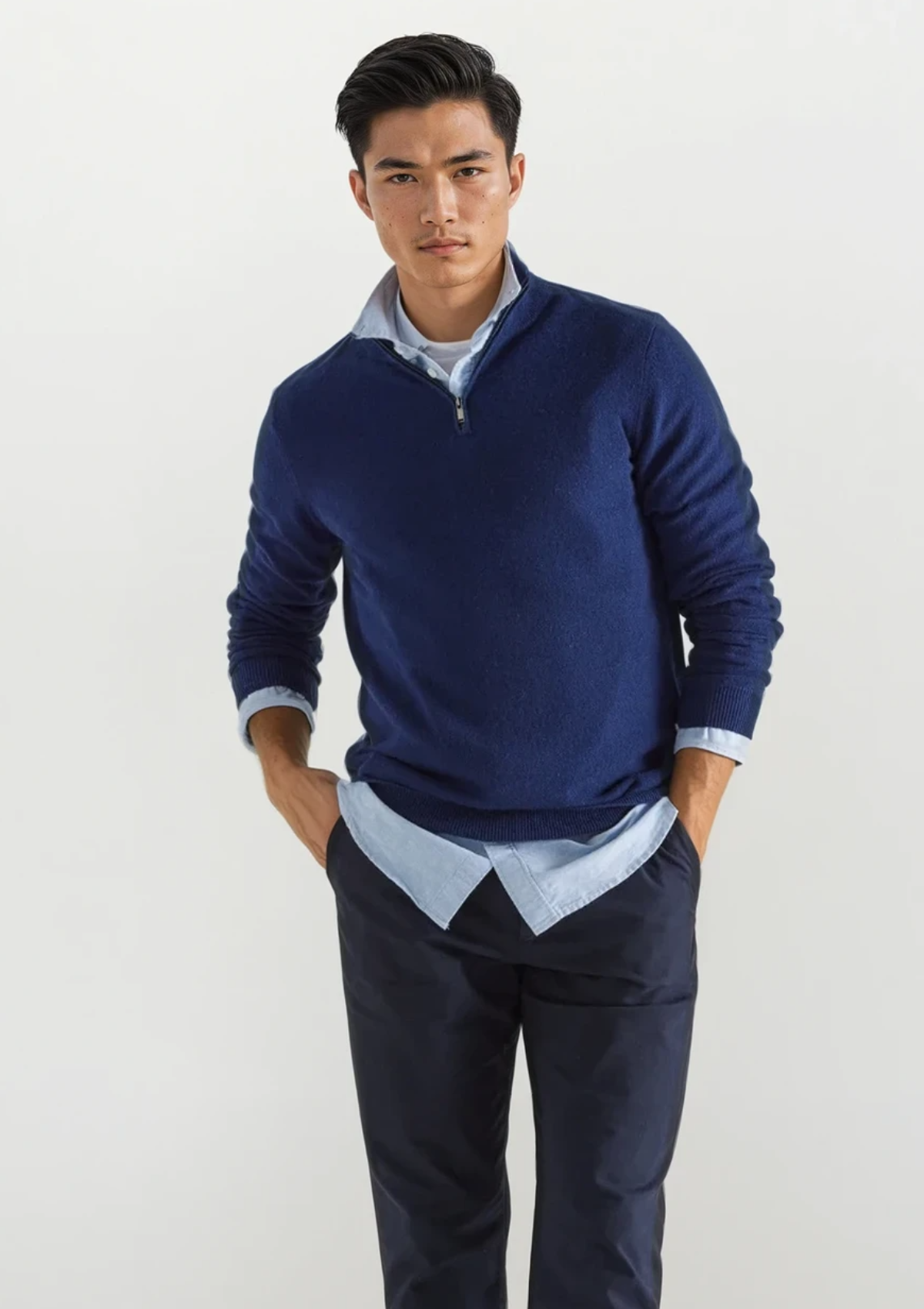 Mens Cashmere Half Zip Sweater in Midnight Blue