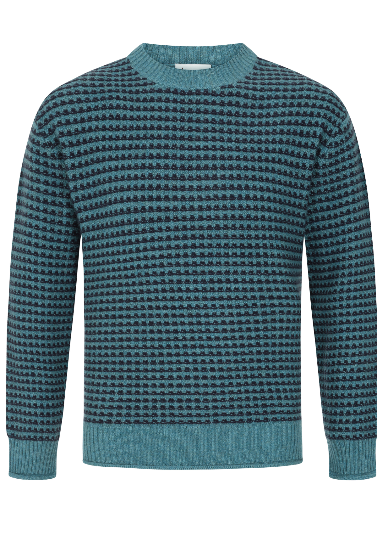 Textured Crew Neck Sweater in Navy and Aquarelle Blue