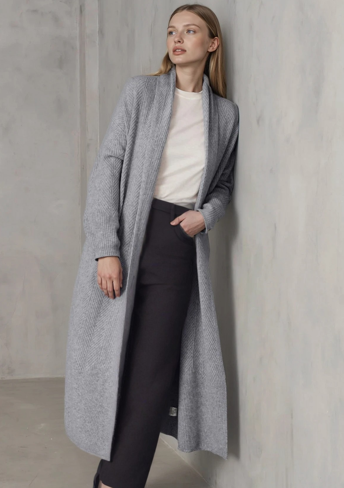 Chevron Knit Coatigan in Monument Grey