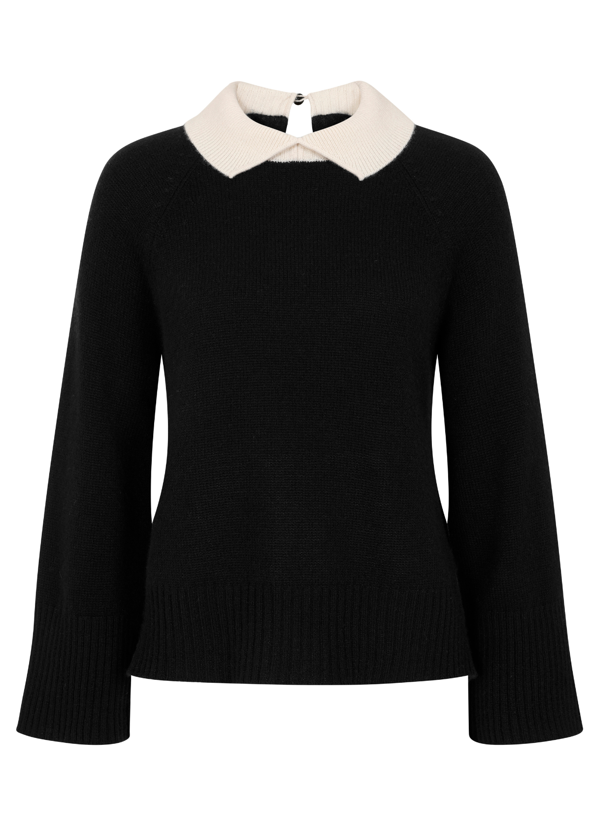 Cashmere A-Line Collared Sweater in Chalk/Black