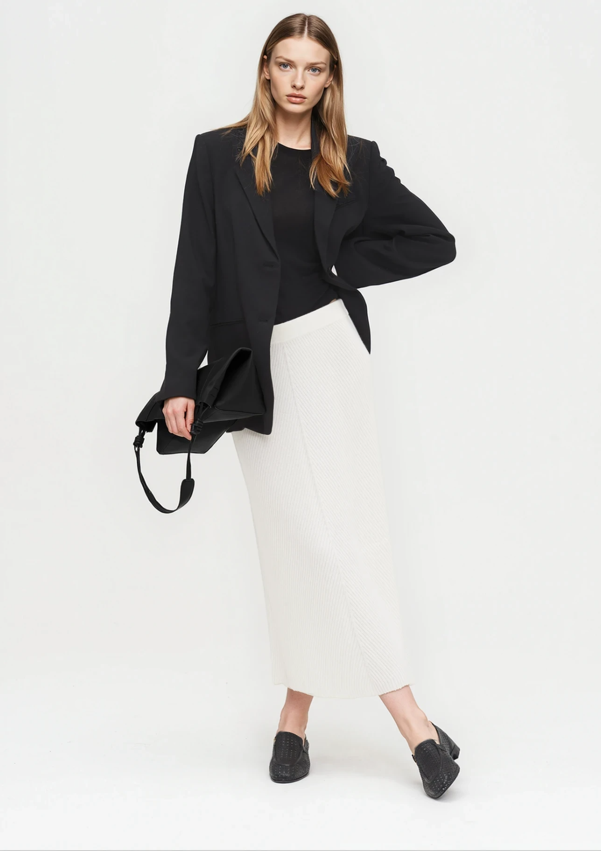 Cashmere Chevron Skirt in Snow White