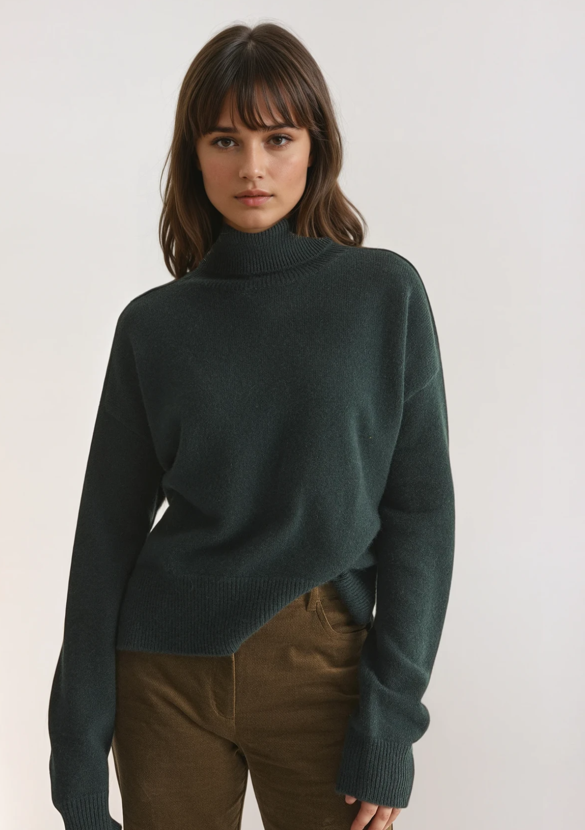 Ribbed Trim Polo Neck Sweater in Bottle Green