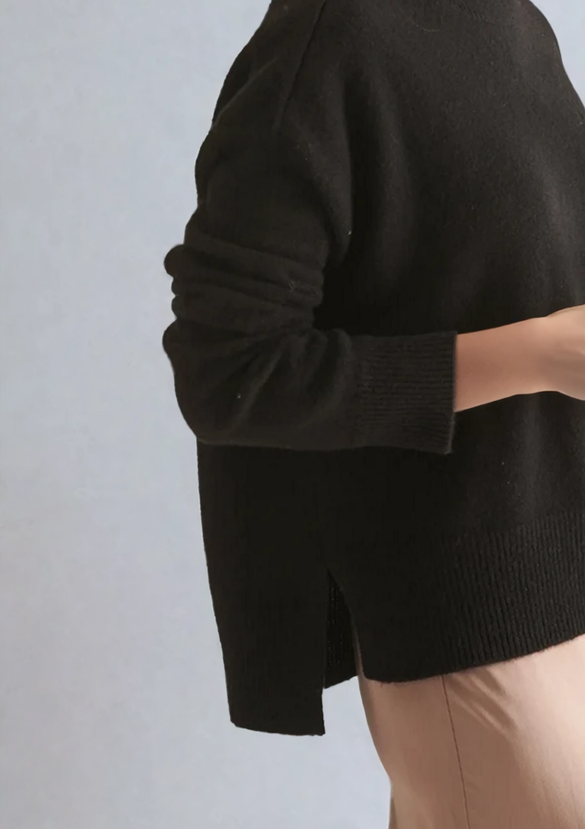 Ribbed Trim Polo Sweater in Black