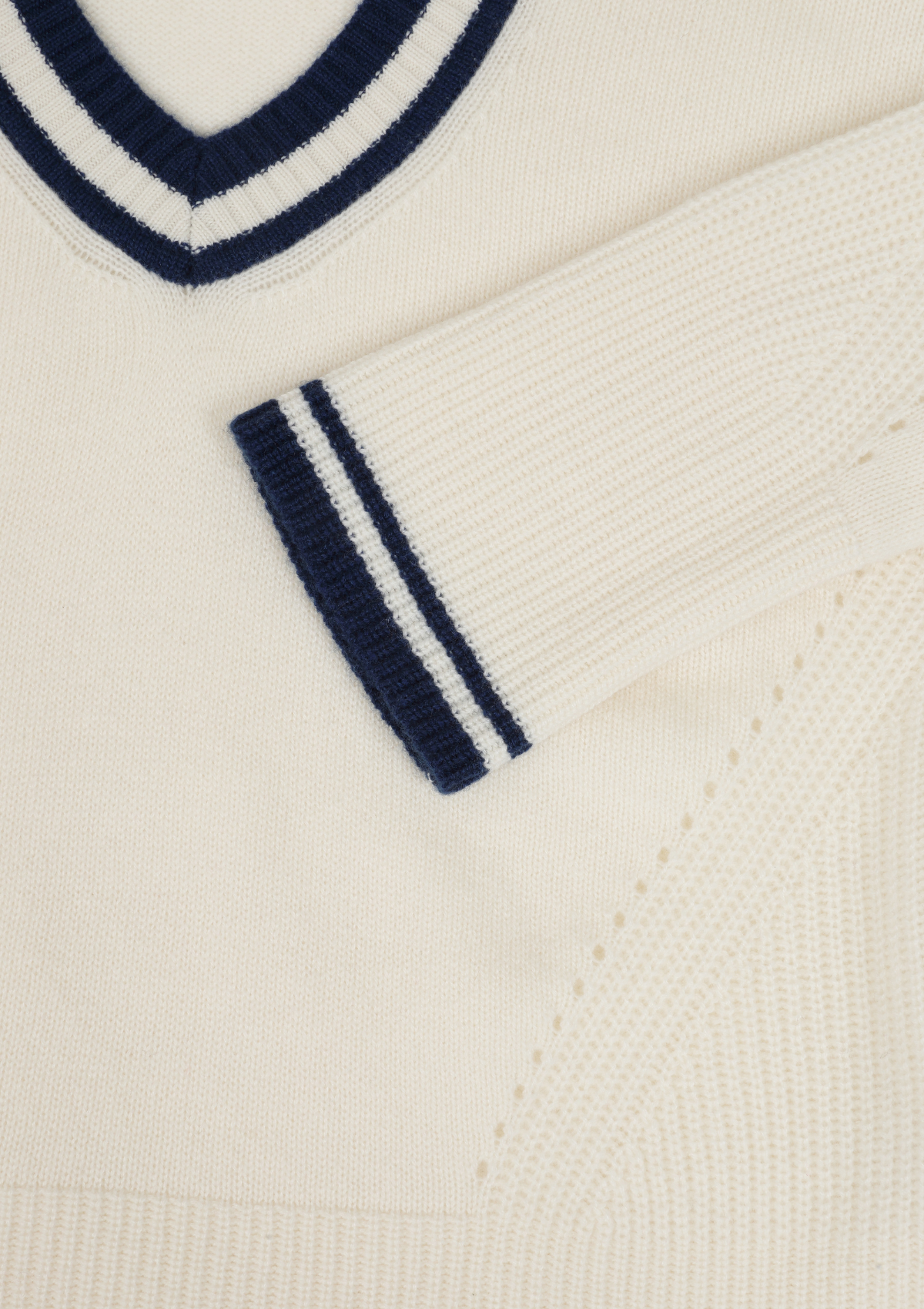 Striped Tipped V Neck Lofty Sweater in Snow White