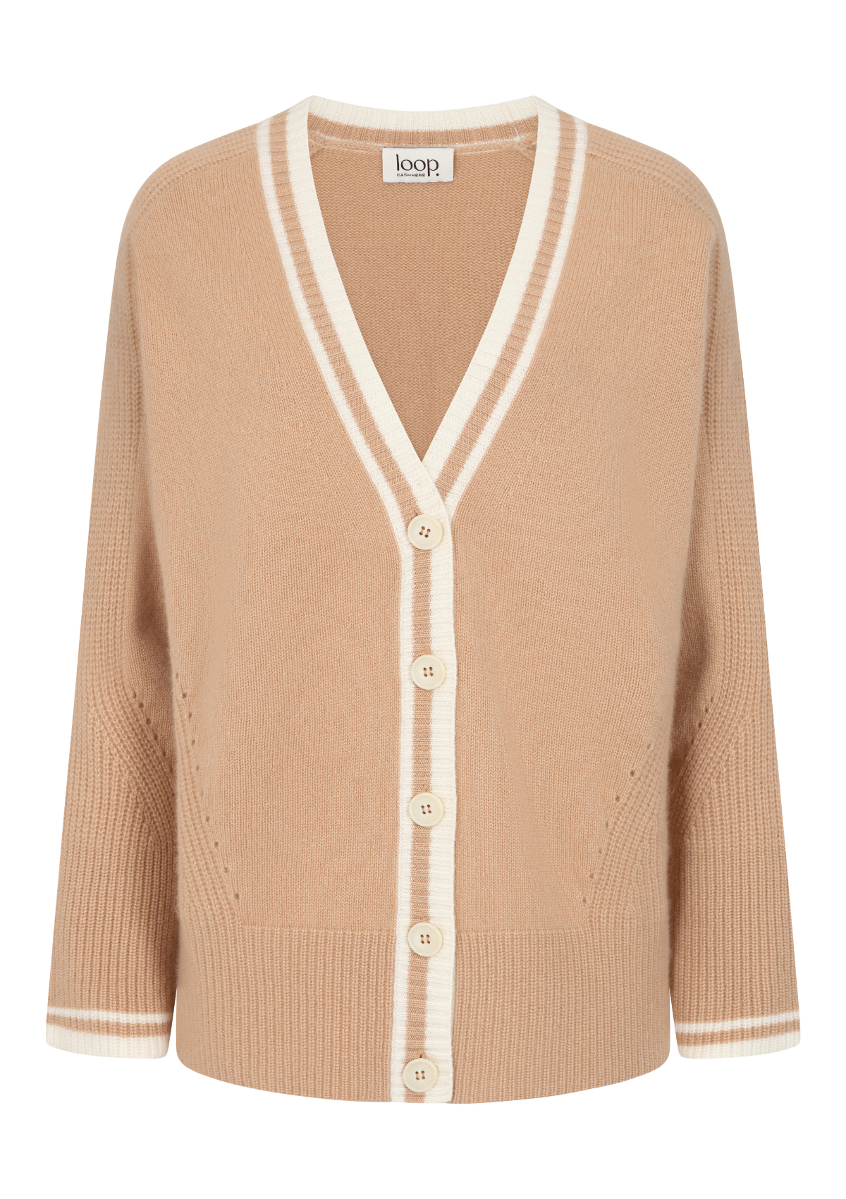 Striped Tipped V Neck Lofty Cardigan in Honey