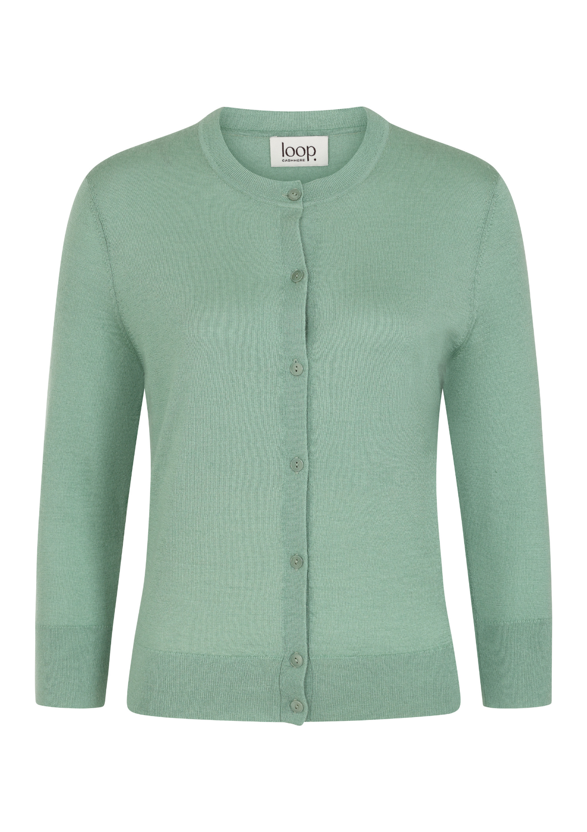 3/4 Sleeve Crew Neck Cardigan in Damsonfly Green