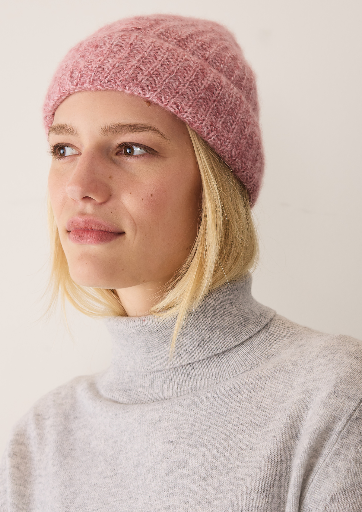Silk & Cashmere Cable Beanie in Sugary Pink