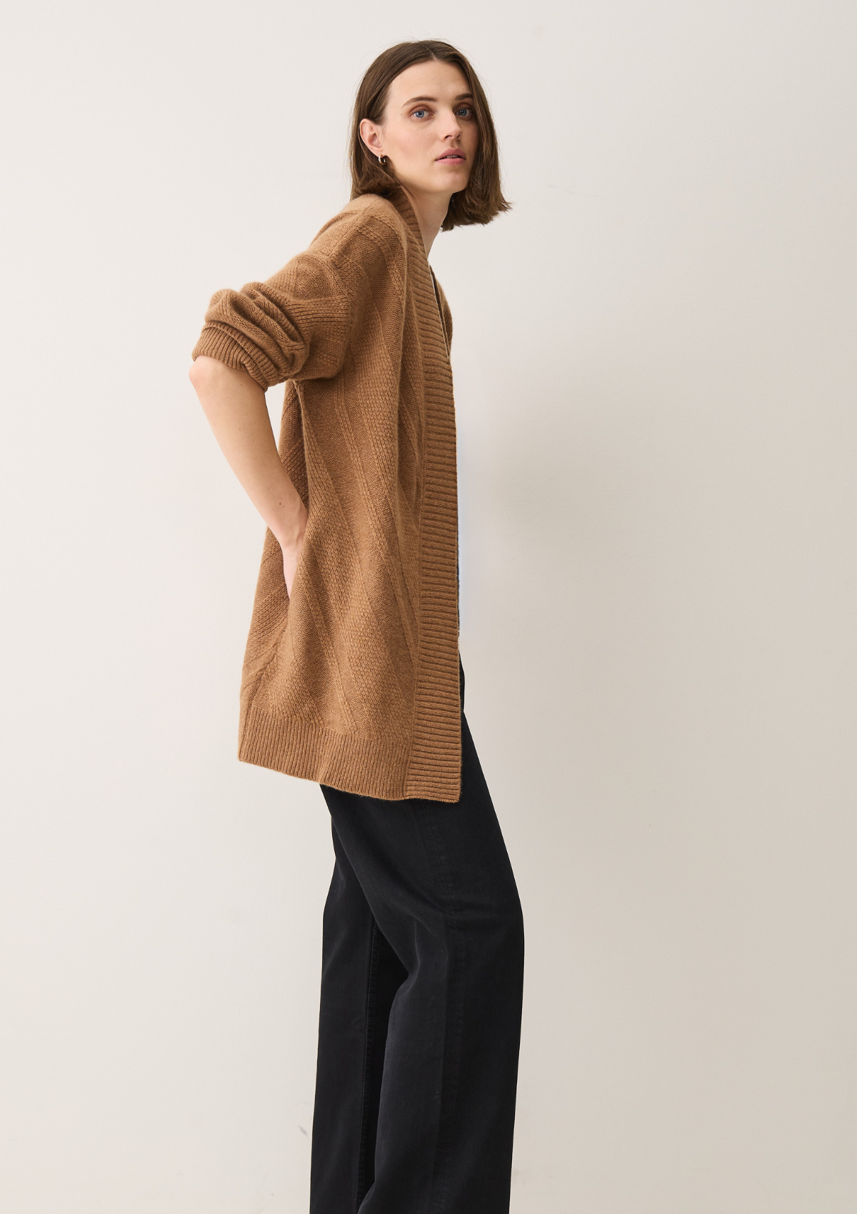 Textured Chevron Cardigan in Harvest Brown