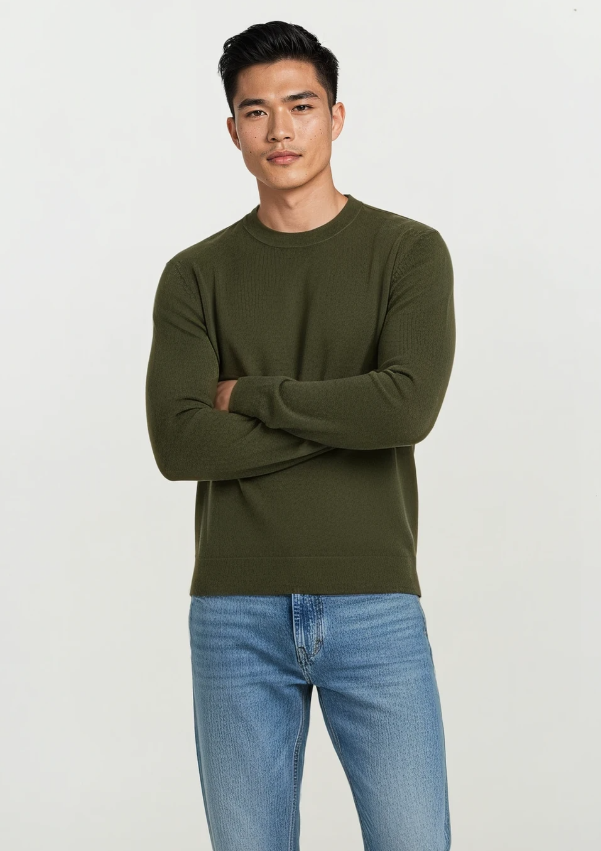 Crew Neck Sweatshirt in Khaki Green