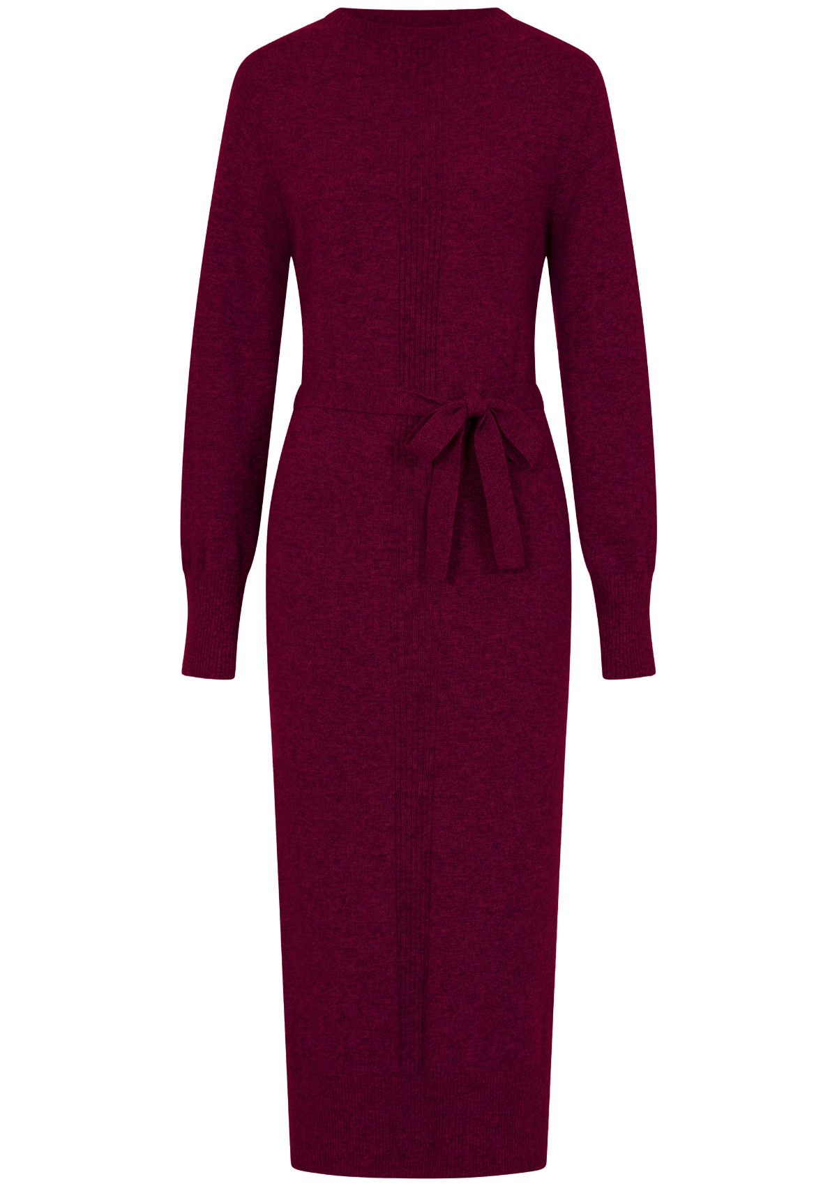 Relaxed Belted Cashmere Dress in Plum Red