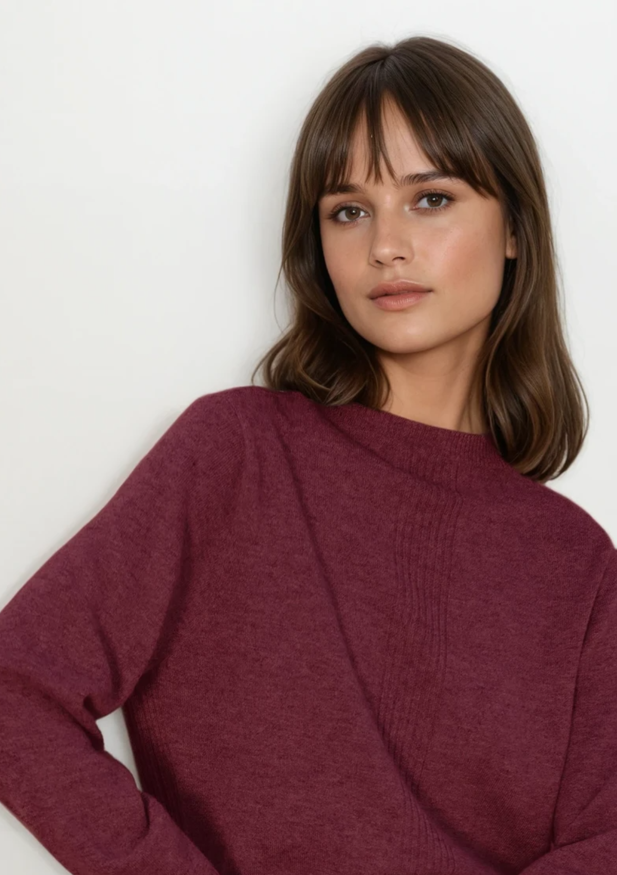 Relaxed Belted Cashmere Dress in Plum Red