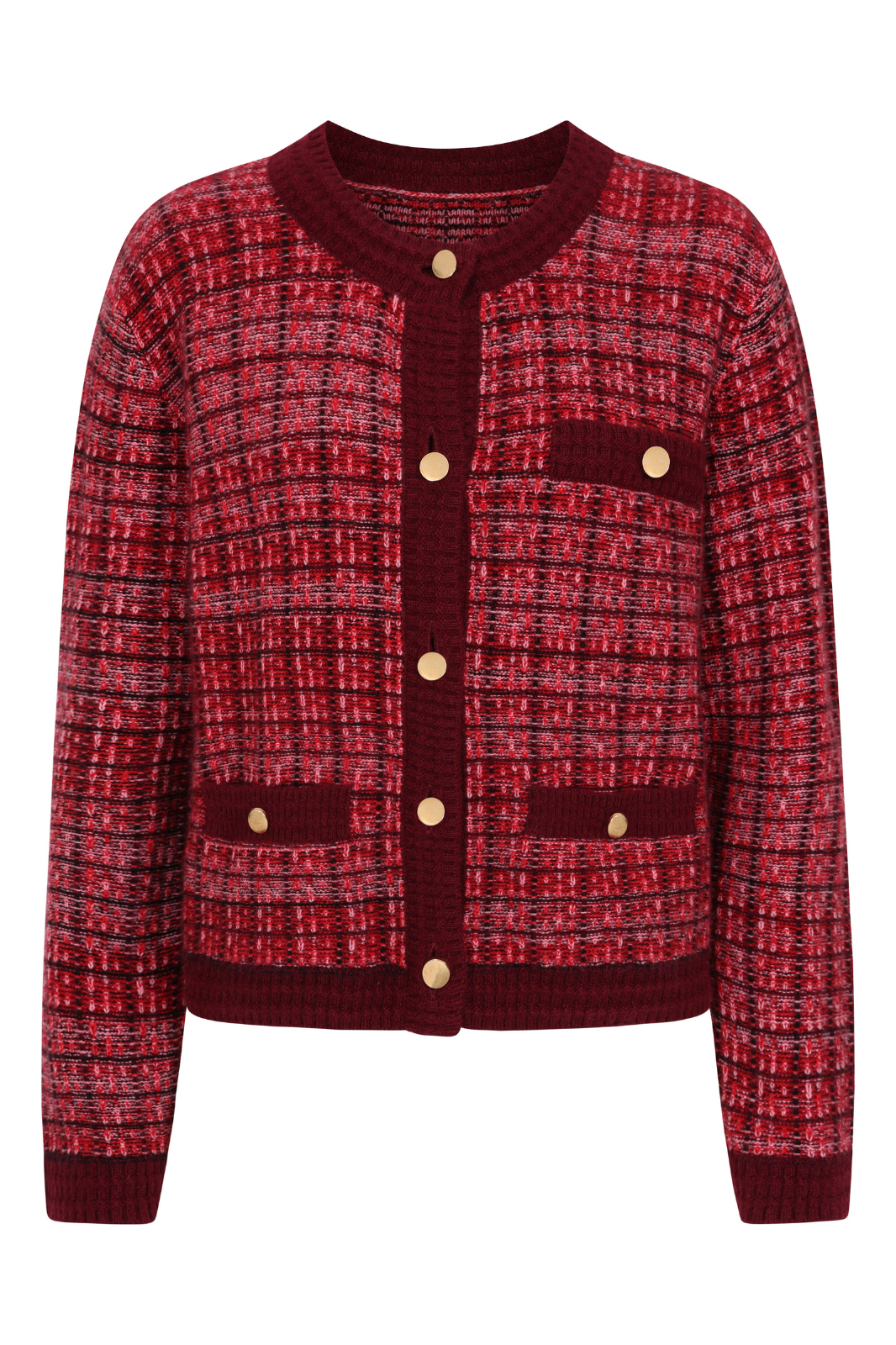 Textured Cashmere Crew Jacket in Pink Check