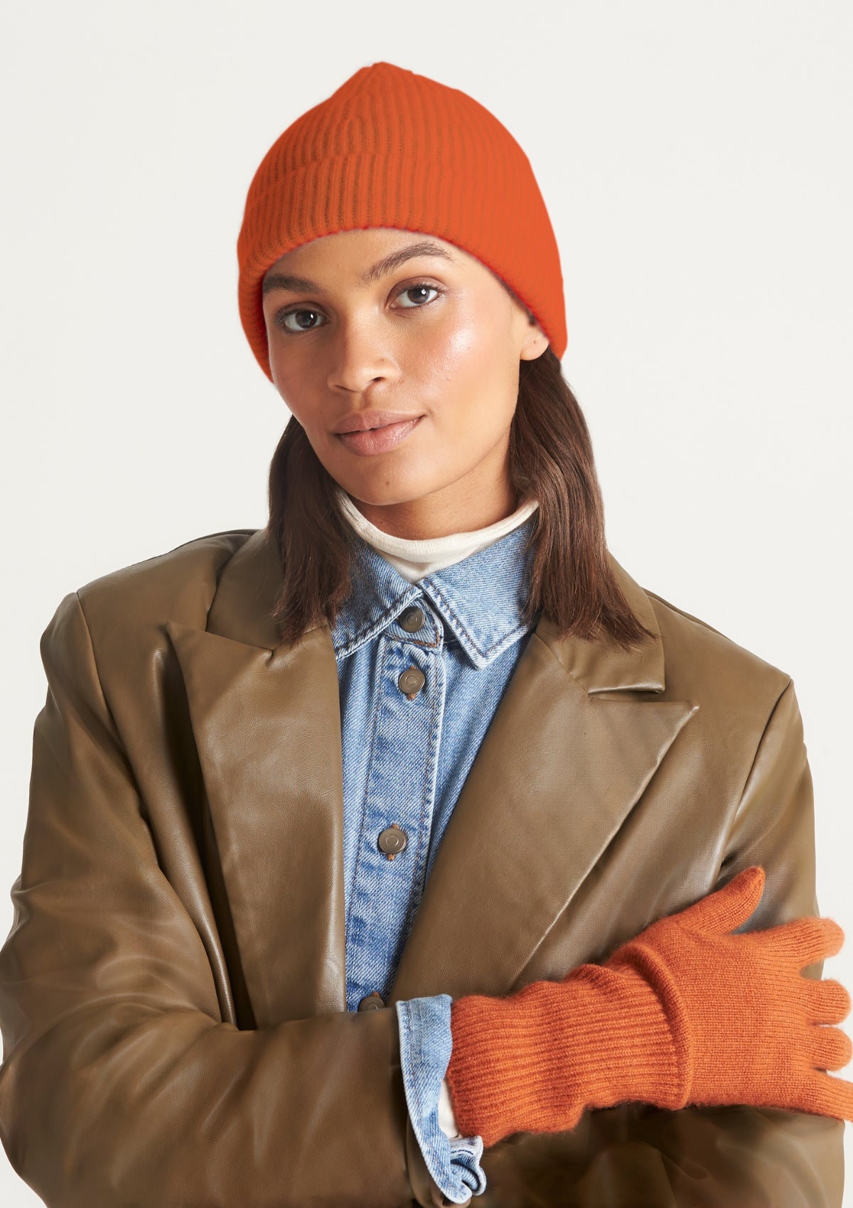 Cashmere Beanie in Ginger Orange