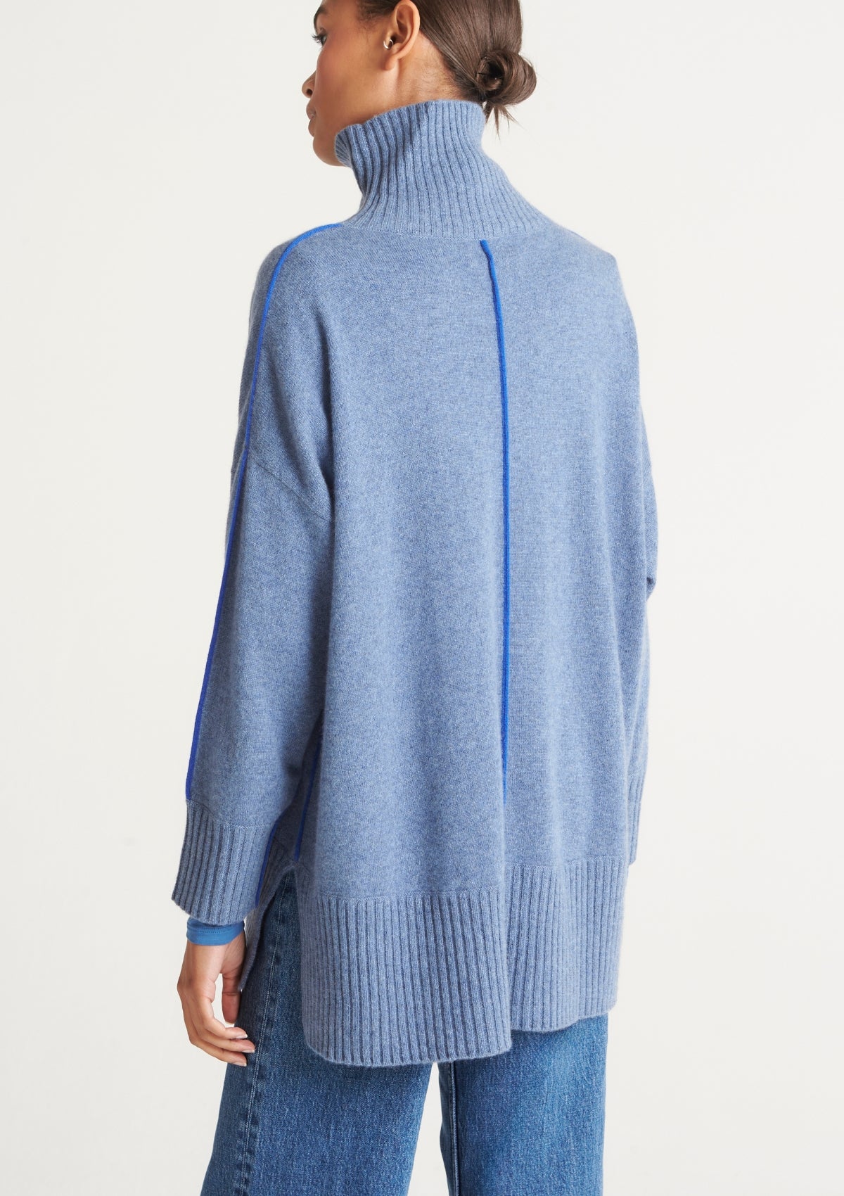 Contrast Trim Polo Neck Sweater in Baltic Blue/Klein Blue